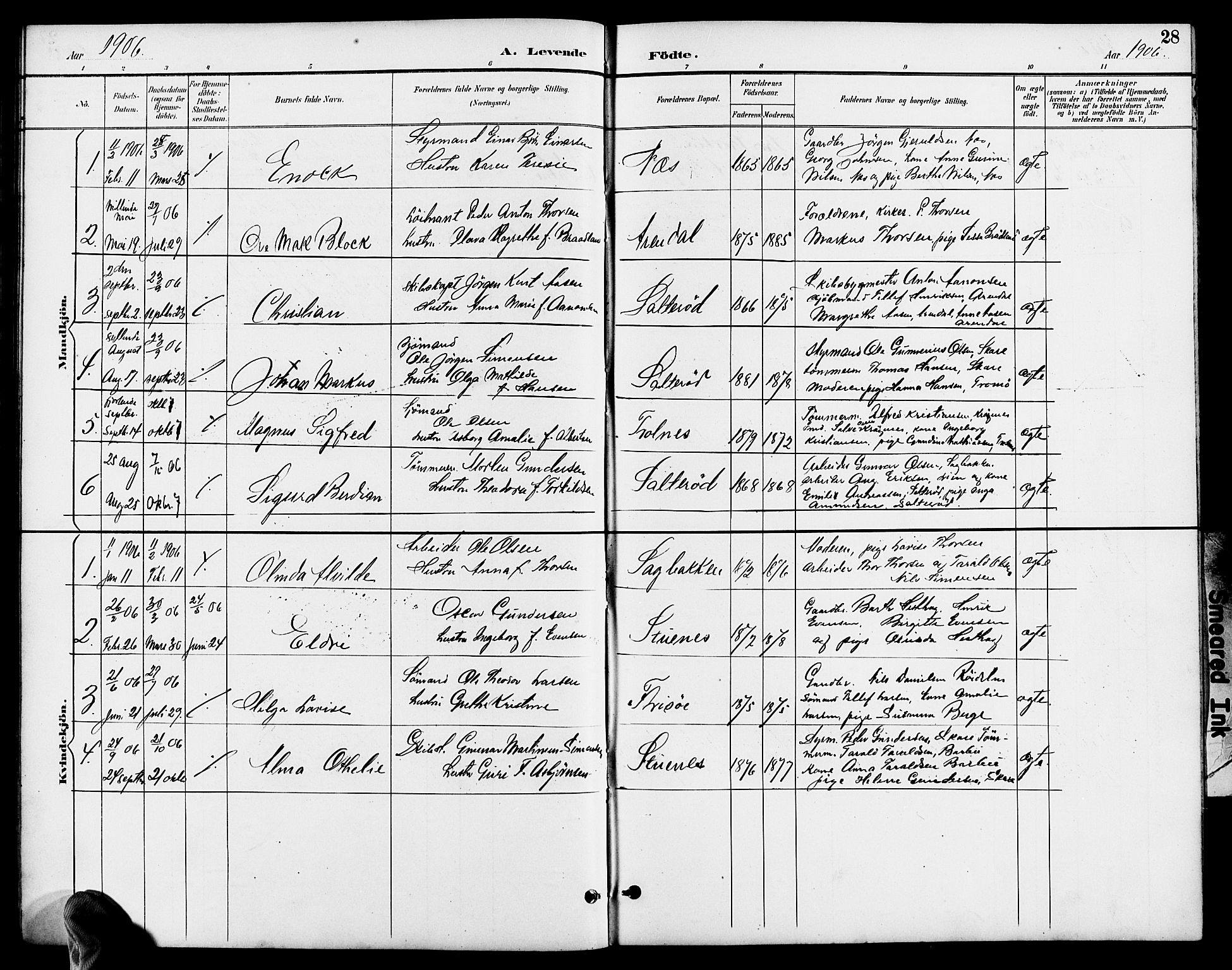 Austre Moland sokneprestkontor, SAK/1111-0001/F/Fb/Fbb/L0002: Parish register (copy) no. B 2, 1894-1918, p. 28