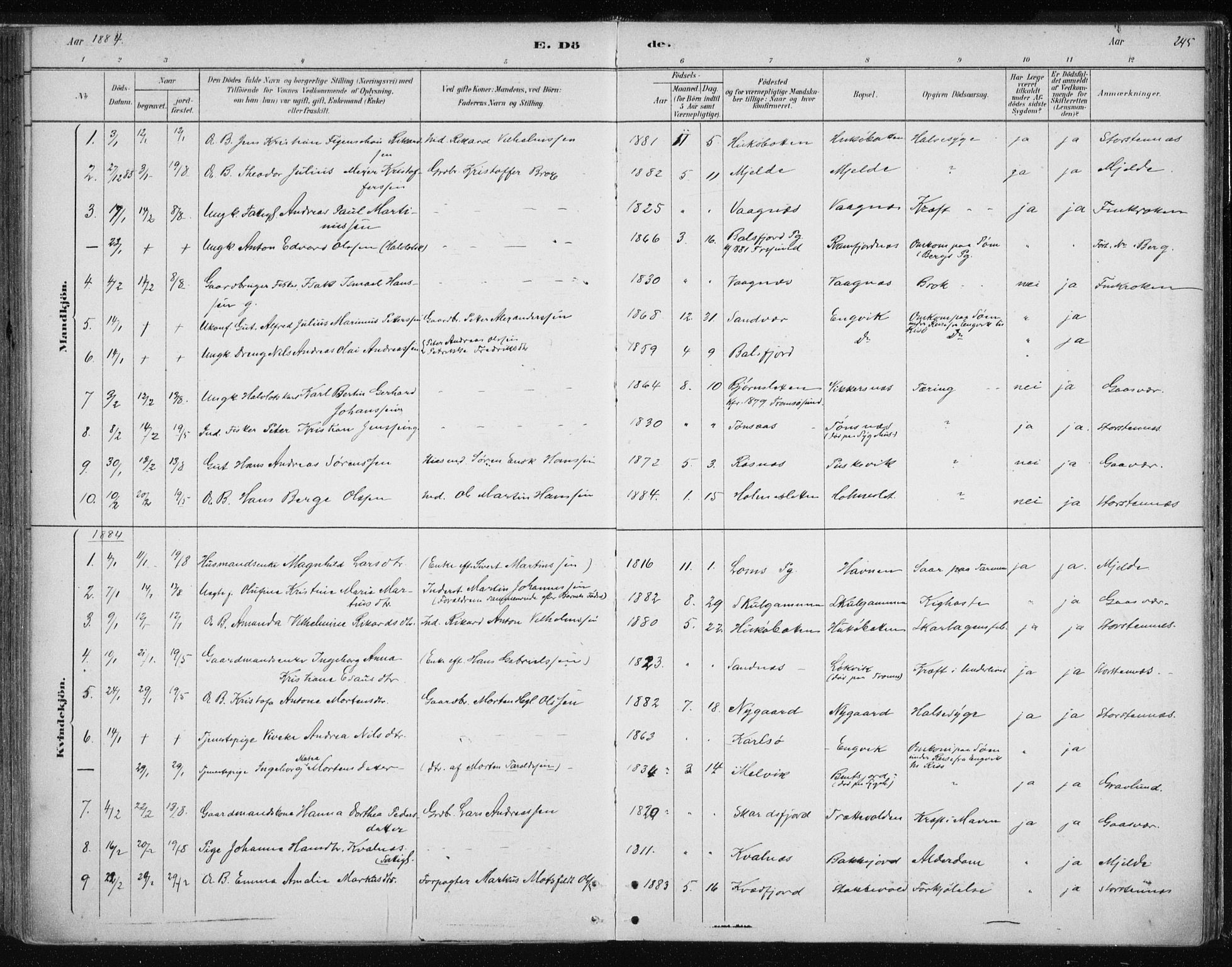Tromsøysund sokneprestkontor, SATØ/S-1304/G/Ga/L0004kirke: Parish register (official) no. 4, 1880-1888, p. 245