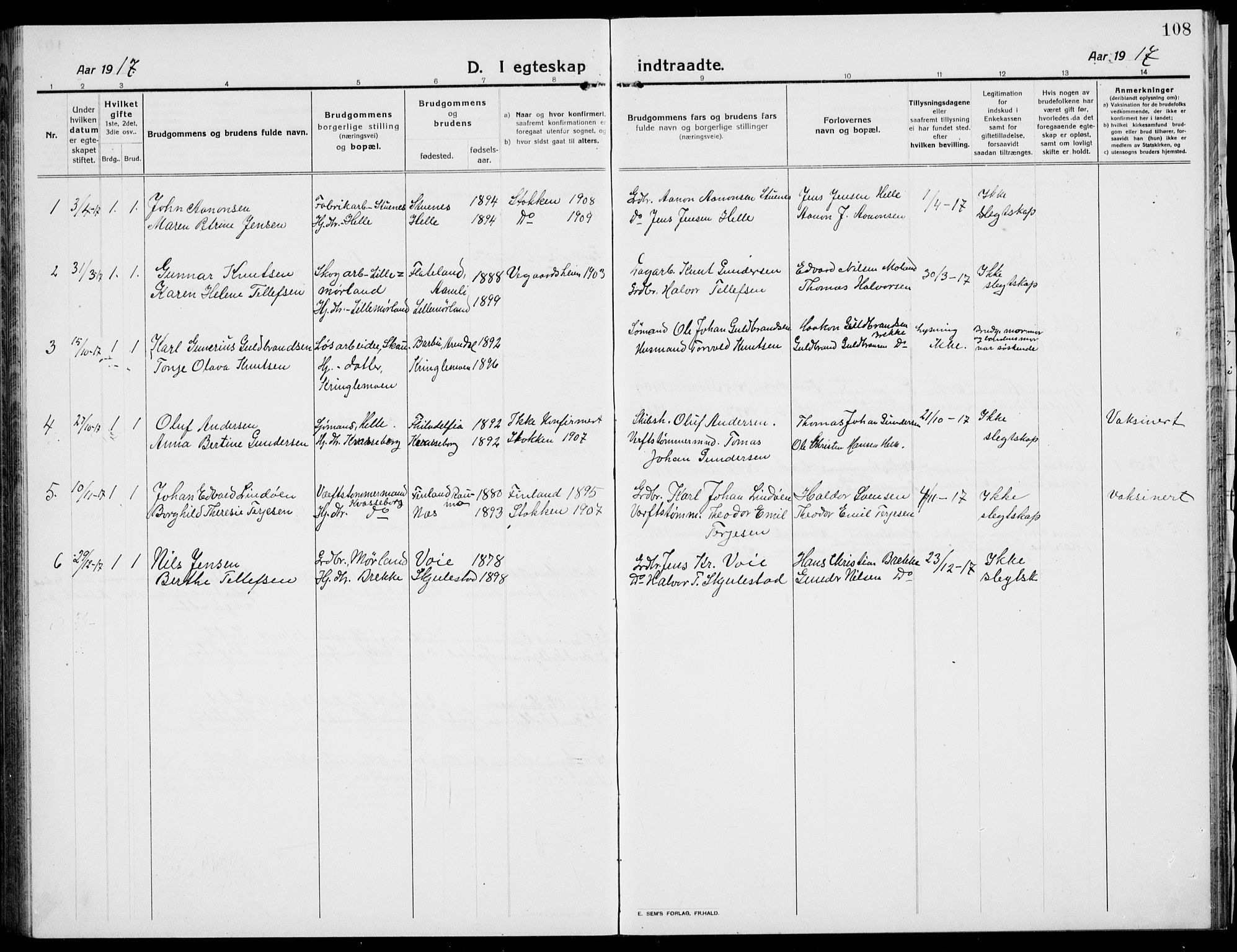 Austre Moland sokneprestkontor, SAK/1111-0001/F/Fb/Fba/L0005: Parish register (copy) no. B 4b, 1914-1935, p. 108