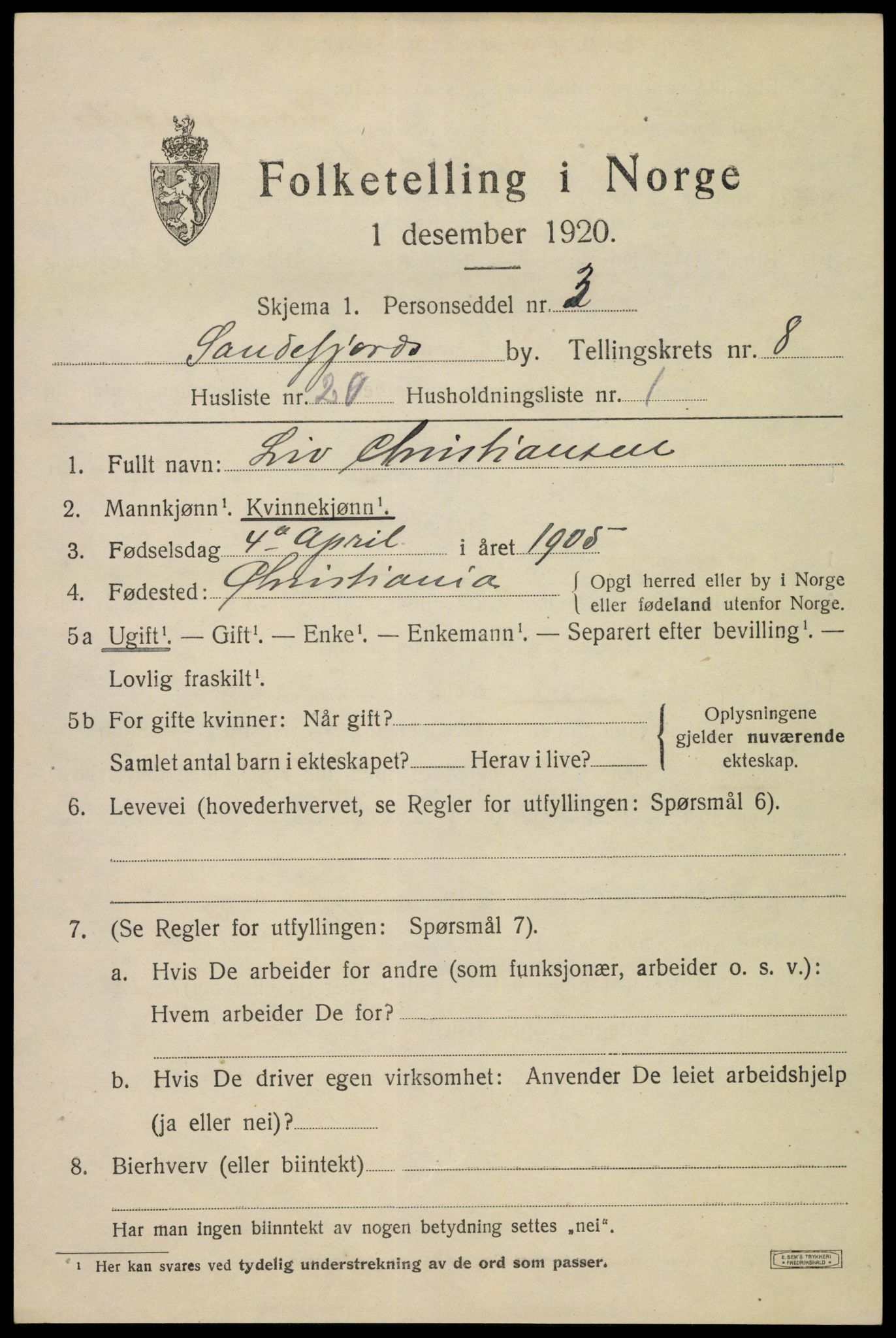 SAKO, 1920 census for Sandefjord, 1920, p. 12046