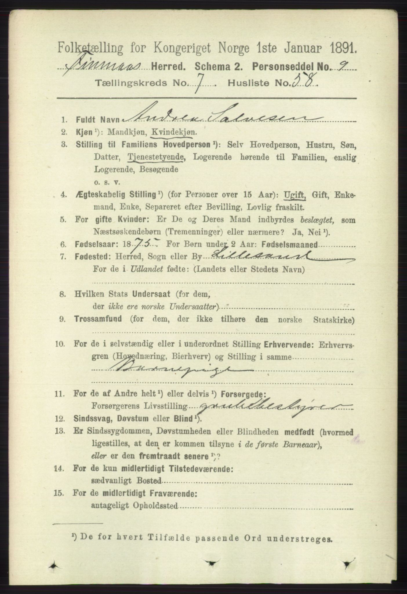 RA, 1891 census for 1218 Finnås, 1891, p. 3017