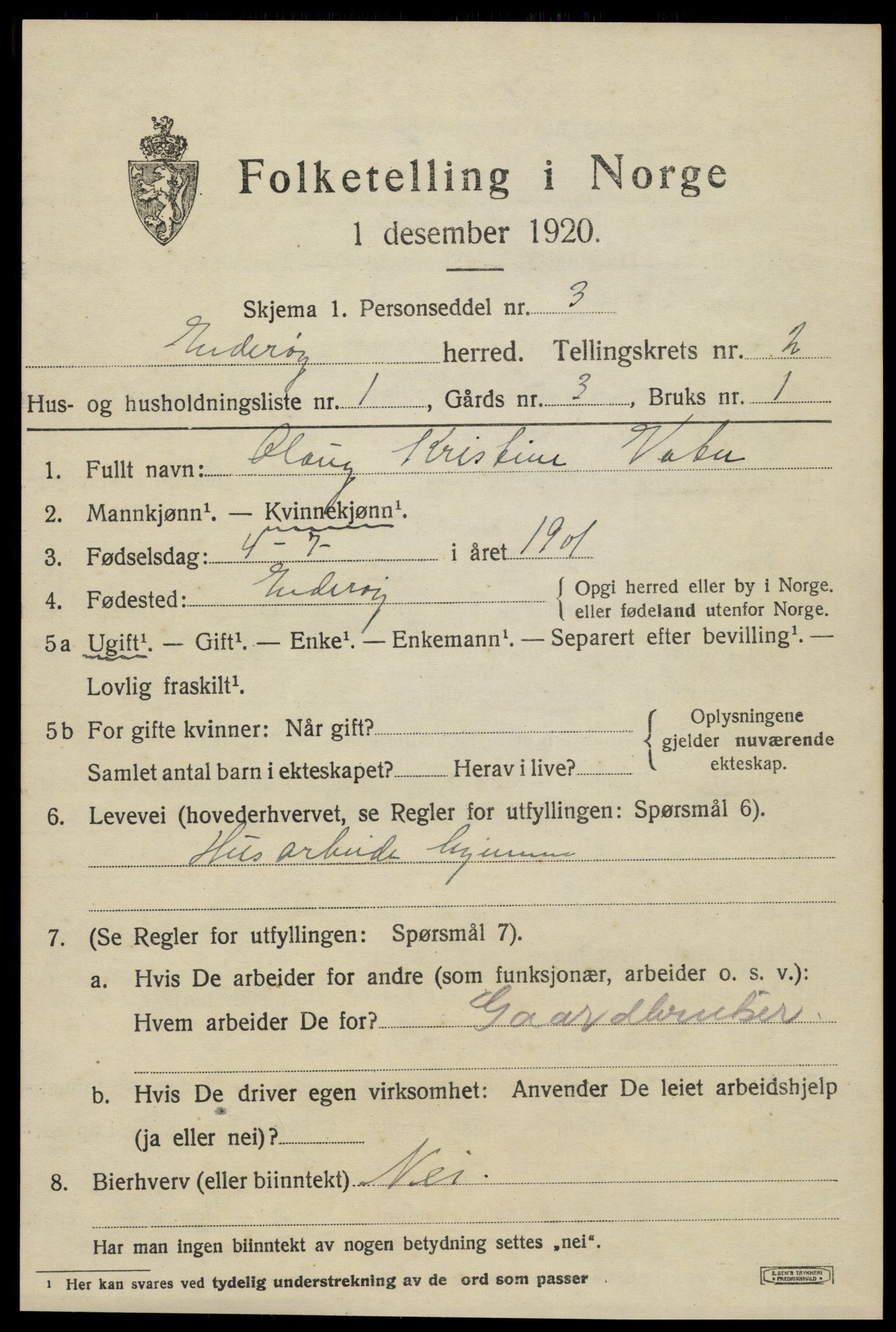 SAT, 1920 census for Inderøy, 1920, p. 1843