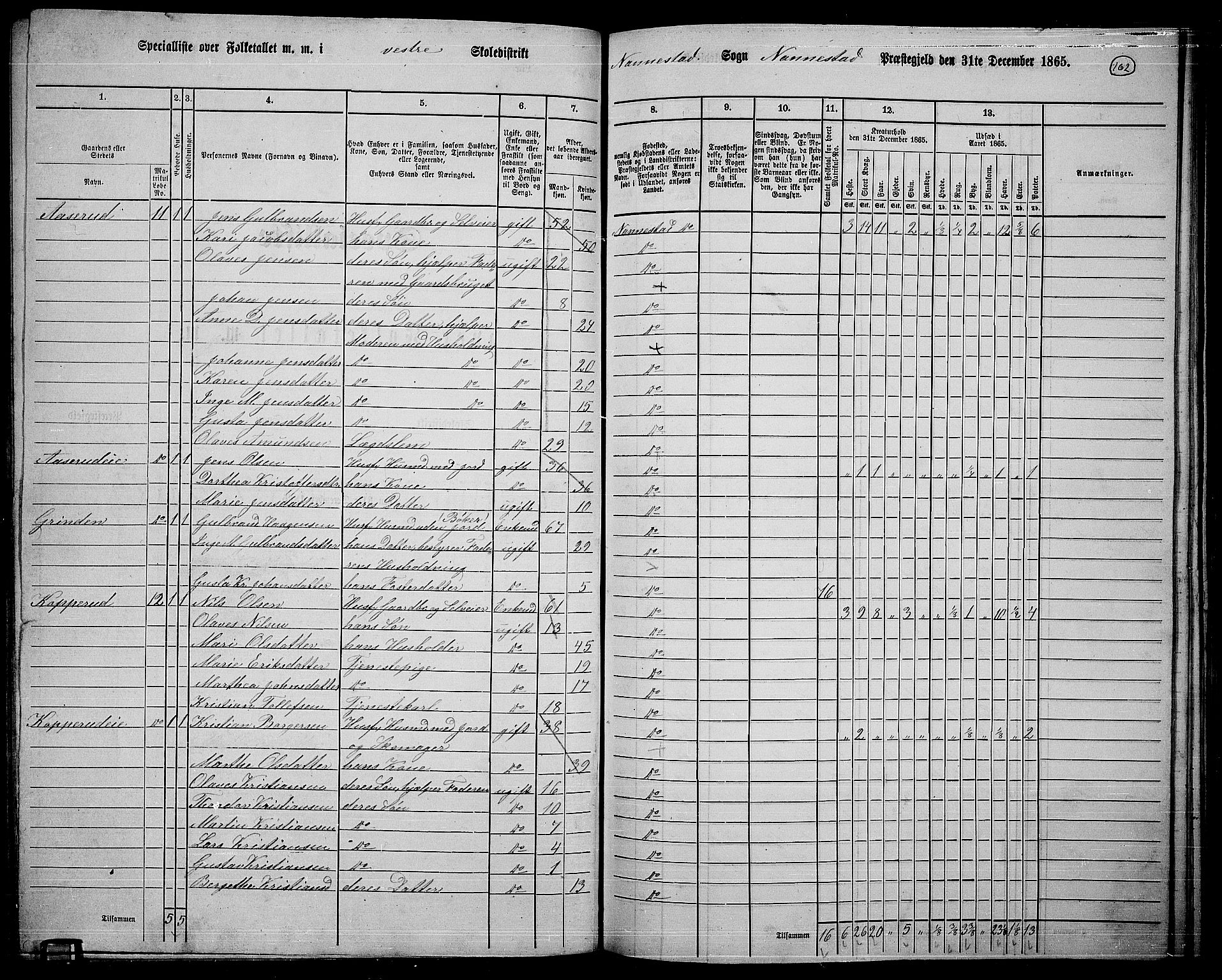 RA, 1865 census for Nannestad, 1865, p. 45