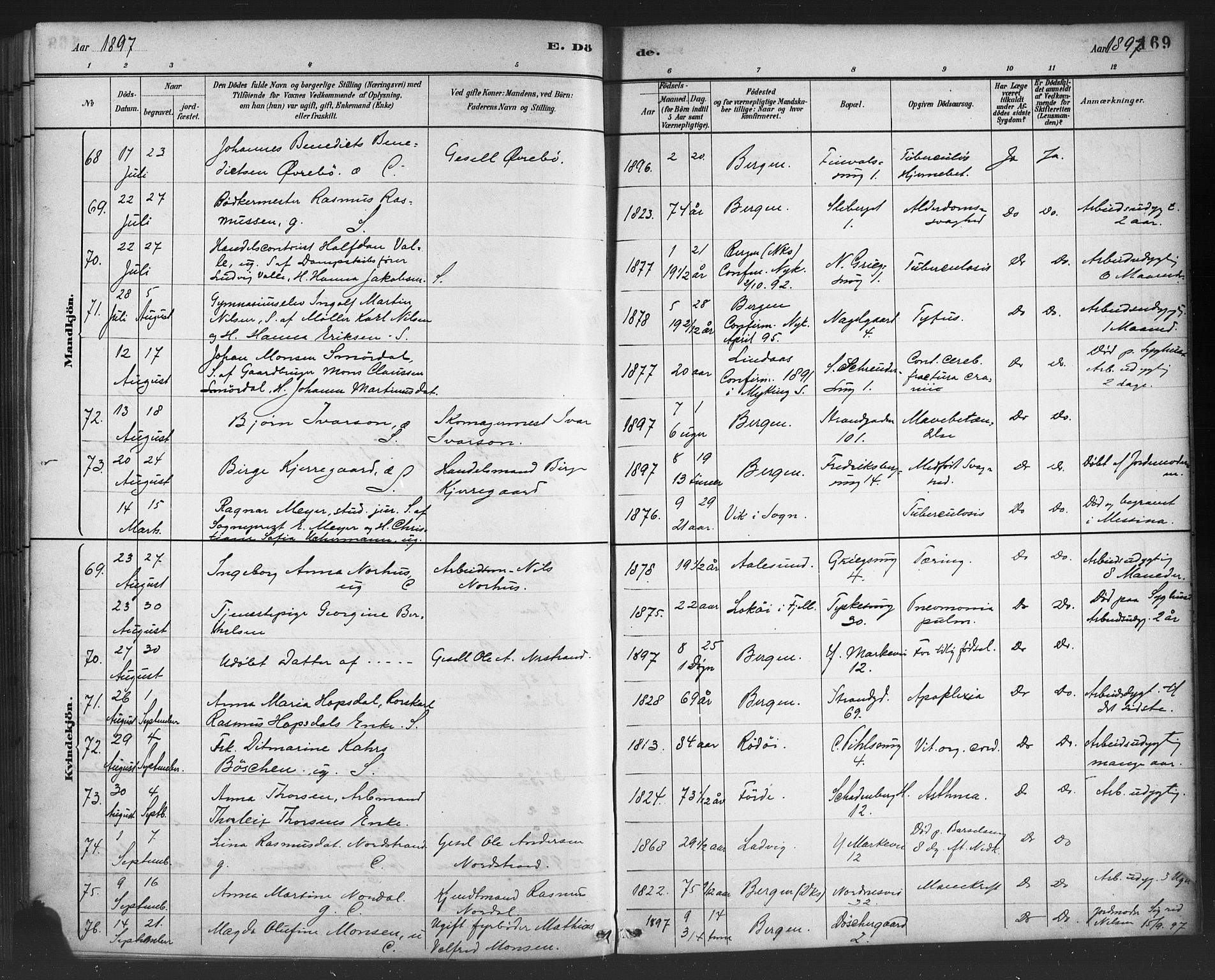 Nykirken Sokneprestembete, SAB/A-77101/H/Haa/L0044: Parish register (official) no. E 4, 1882-1898, p. 169