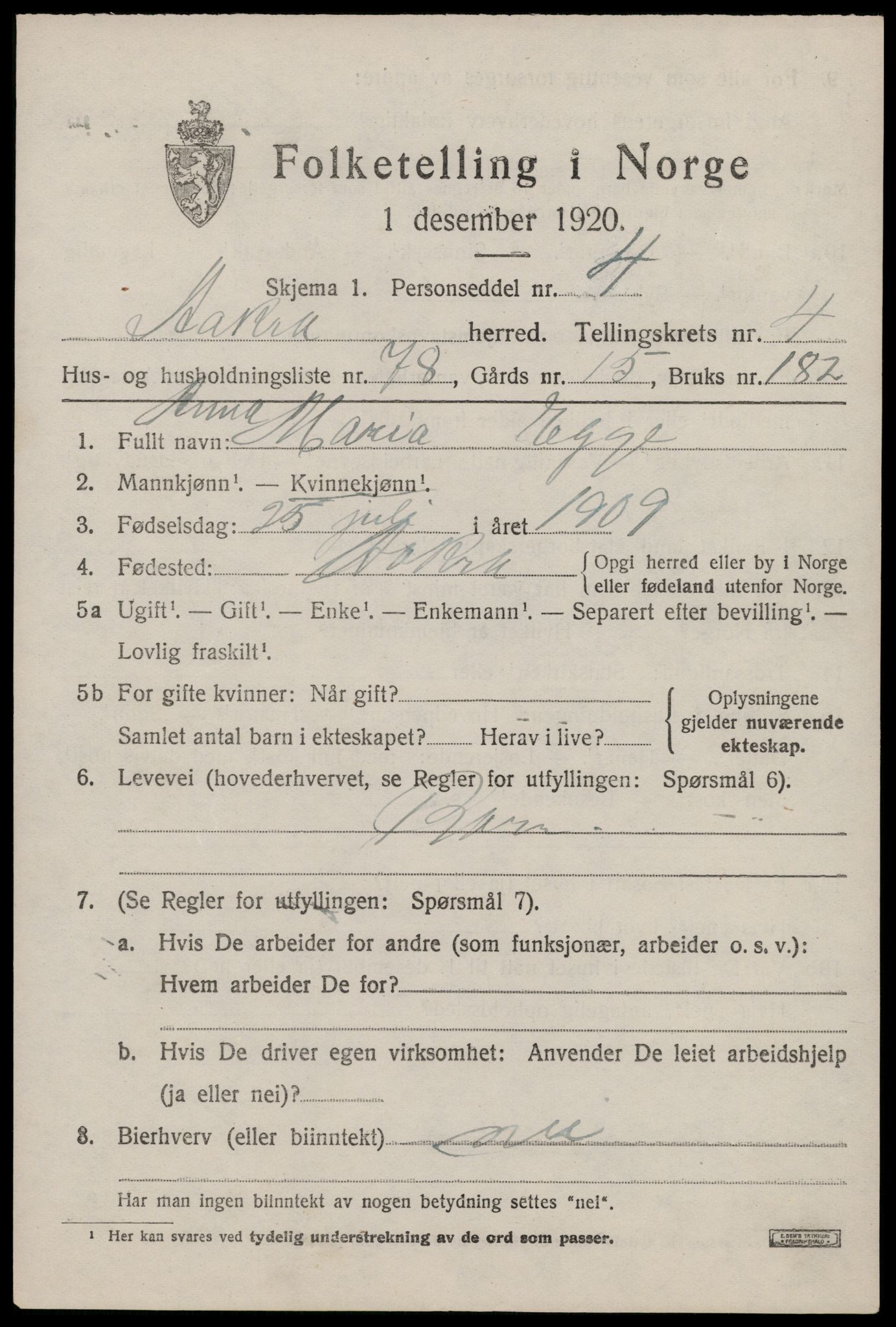 SAST, 1920 census for Åkra, 1920, p. 6746