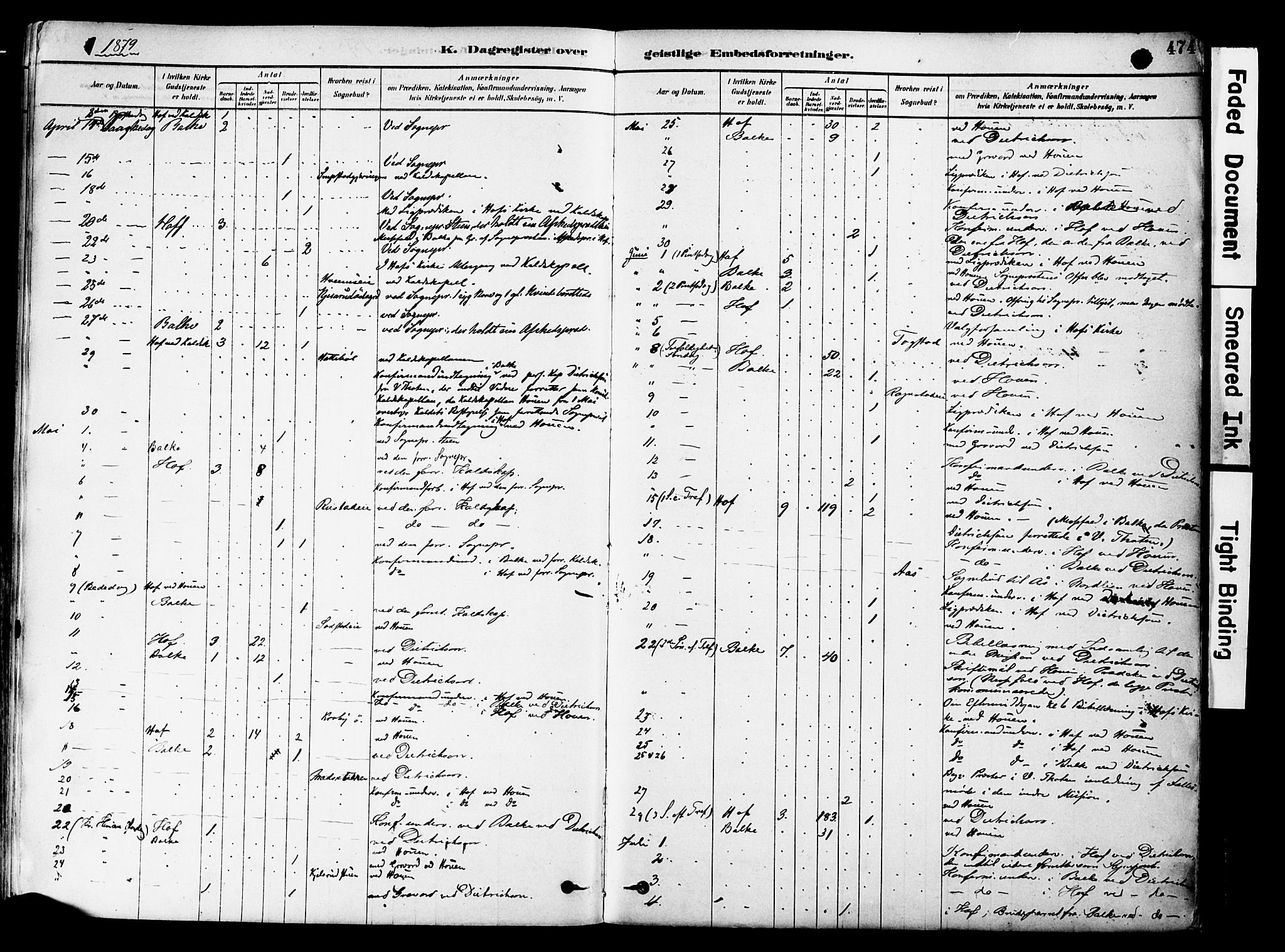 Østre Toten prestekontor, SAH/PREST-104/H/Ha/Haa/L0006: Parish register (official) no. 6 /1, 1878-1896, p. 474