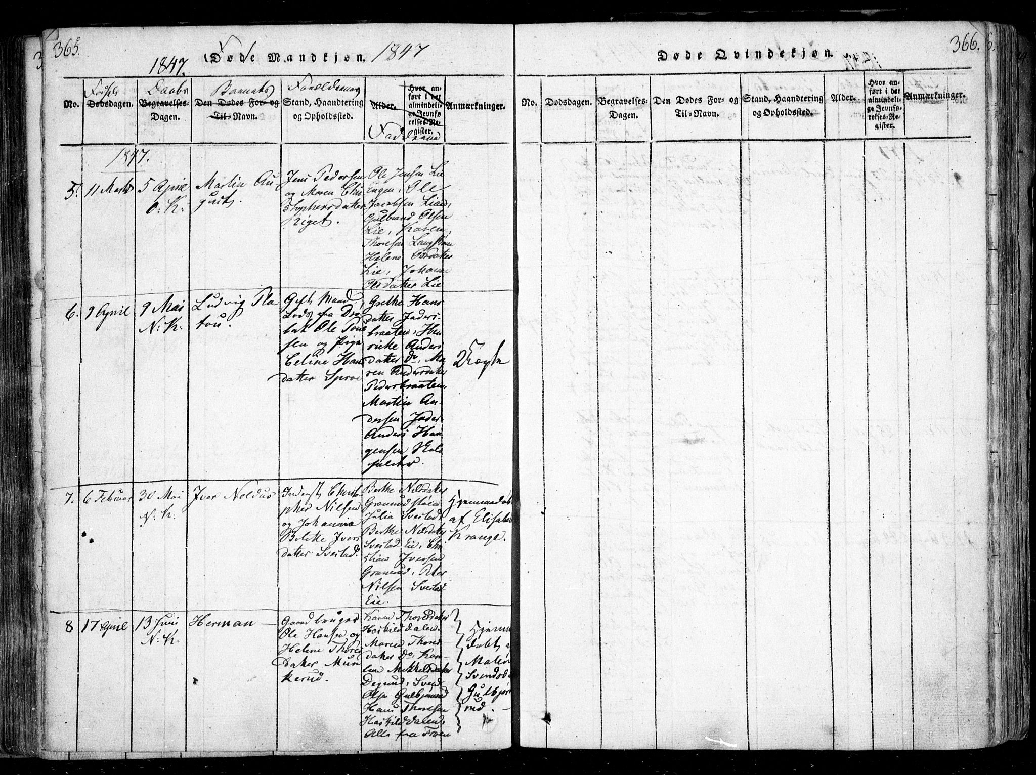 Nesodden prestekontor Kirkebøker, AV/SAO-A-10013/F/Fa/L0006: Parish register (official) no. I 6, 1814-1847, p. 365-366