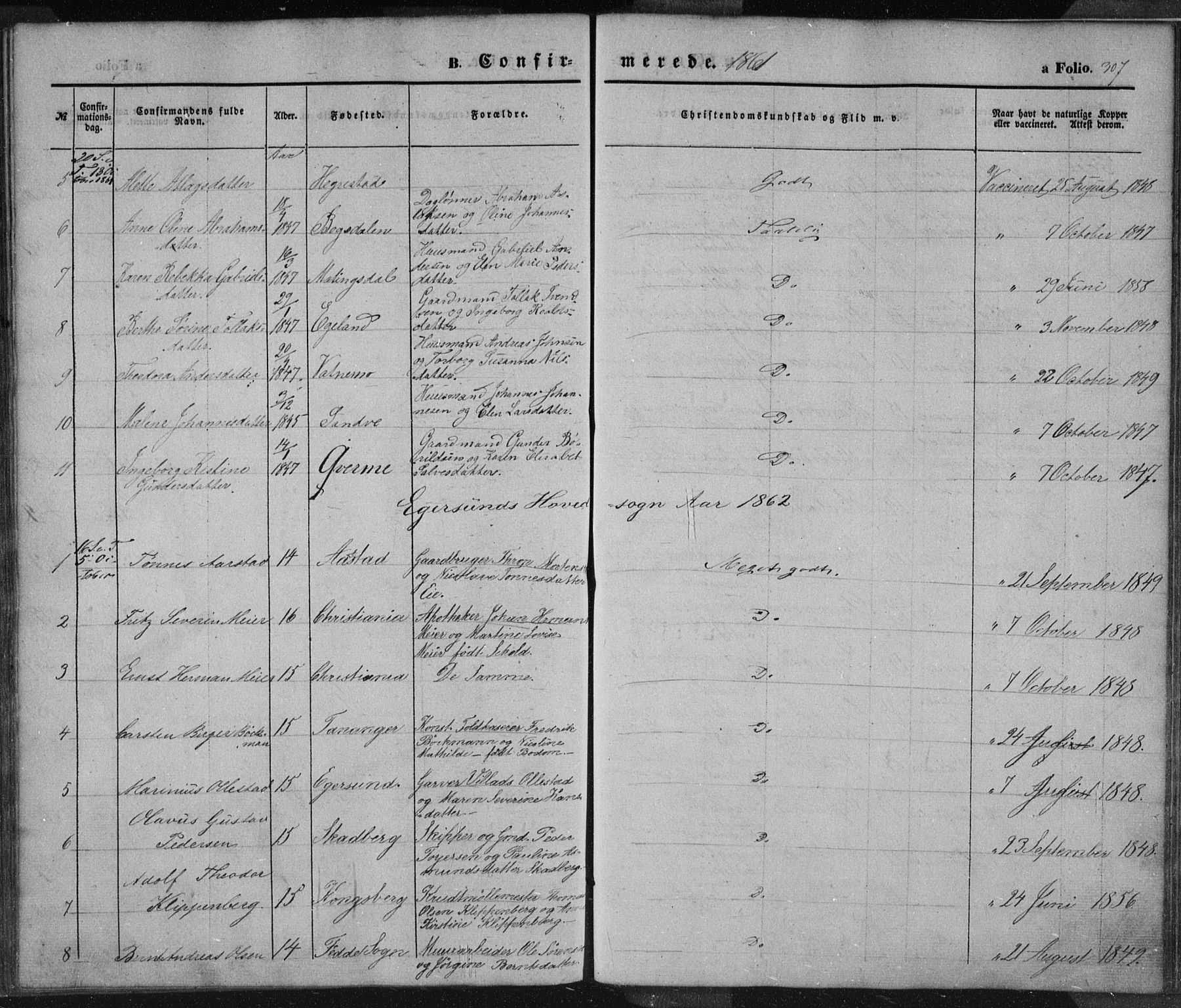 Eigersund sokneprestkontor, SAST/A-101807/S08/L0012: Parish register (official) no. A 12.1, 1850-1865, p. 307