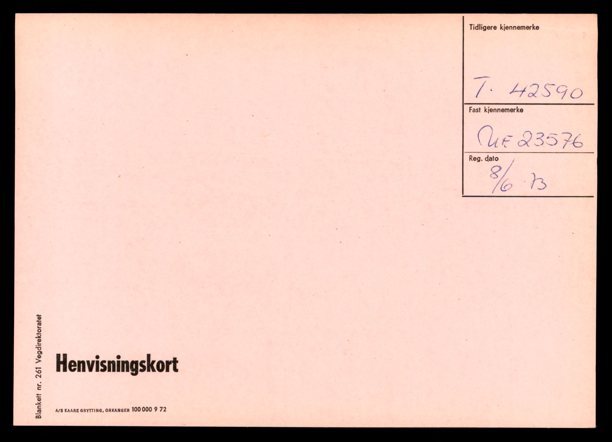 Møre og Romsdal vegkontor - Ålesund trafikkstasjon, SAT/A-4099/F/Ff/L0008: Overførings-/henvisningskort T 42590 - T 45209, 1927-1998, p. 1