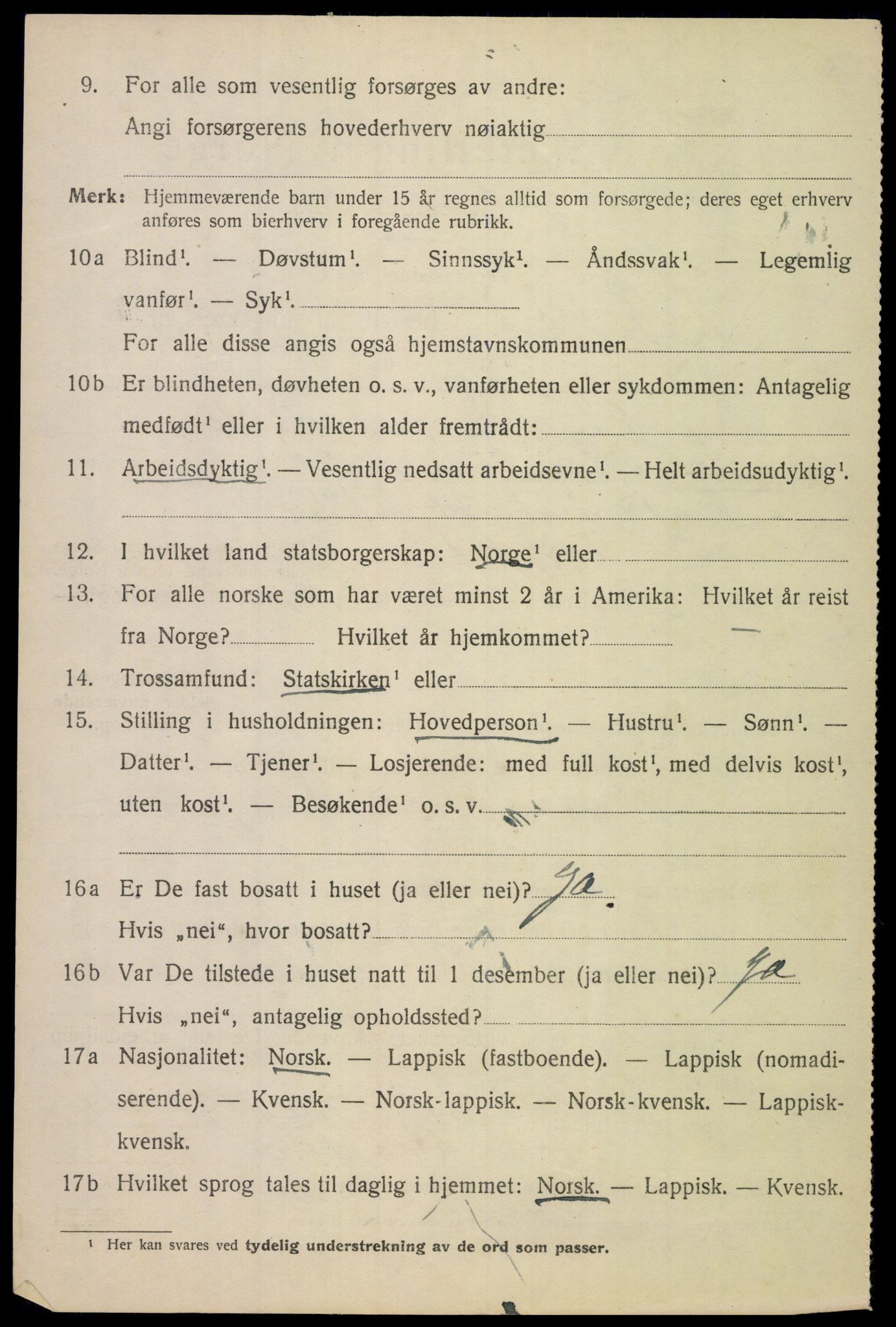 SAT, 1920 census for Tysfjord, 1920, p. 1222