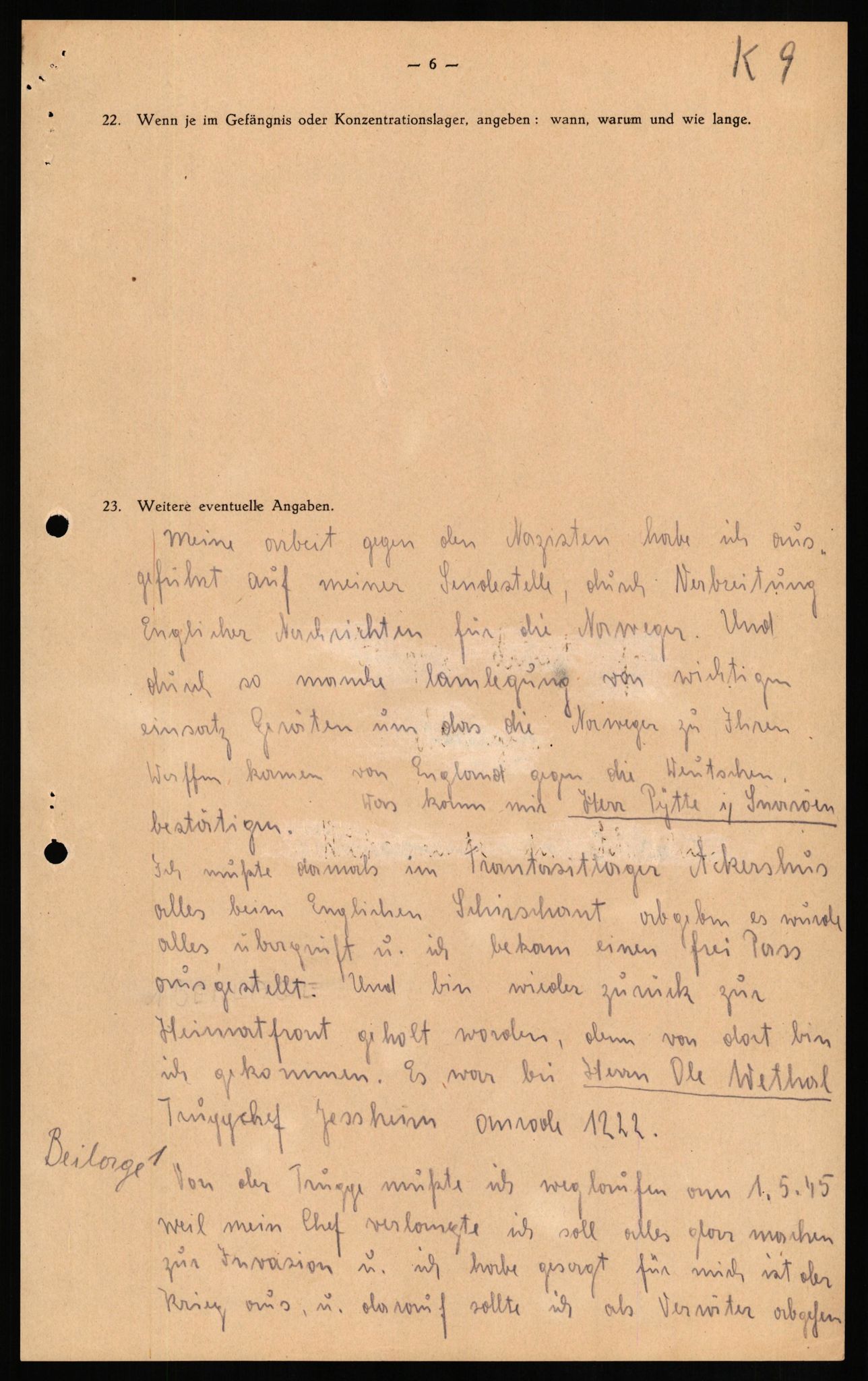 Forsvaret, Forsvarets overkommando II, RA/RAFA-3915/D/Db/L0017: CI Questionaires. Tyske okkupasjonsstyrker i Norge. Tyskere., 1945-1946, p. 62