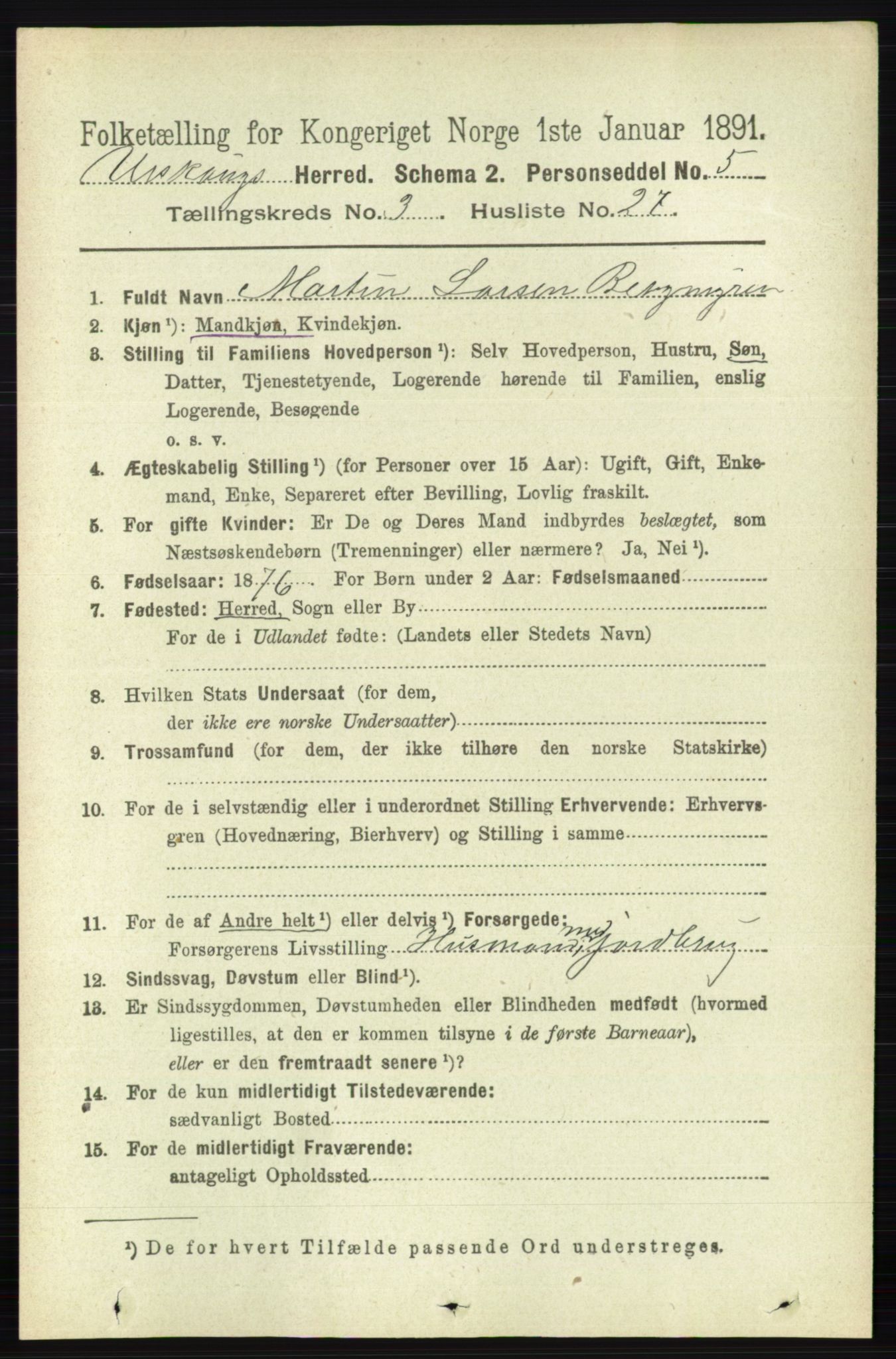 RA, 1891 census for 0224 Aurskog, 1891, p. 674