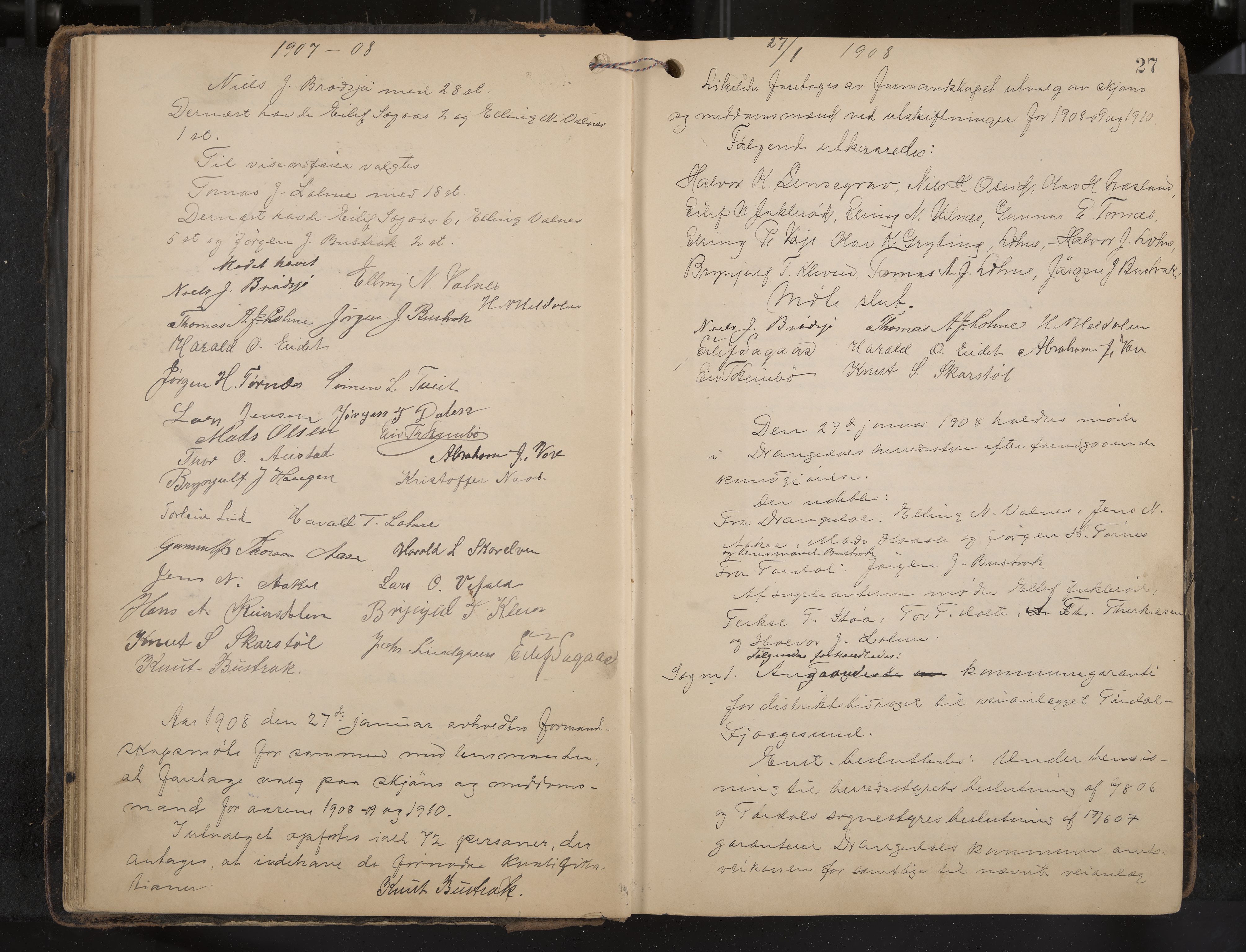 Drangedal formannskap og sentraladministrasjon, IKAK/0817021/A/L0004: Møtebok, 1907-1914, p. 27