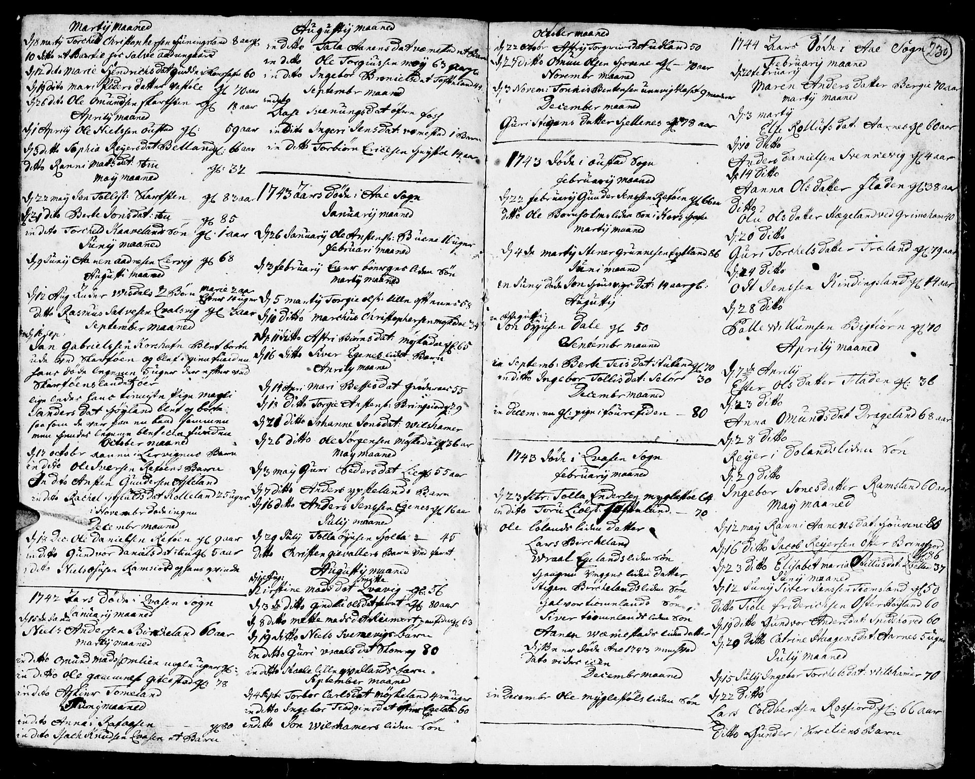 Lyngdal sokneprestkontor, SAK/1111-0029/F/Fa/Fac/L0001: Parish register (official) no. A 1, 1727-1779, p. 230