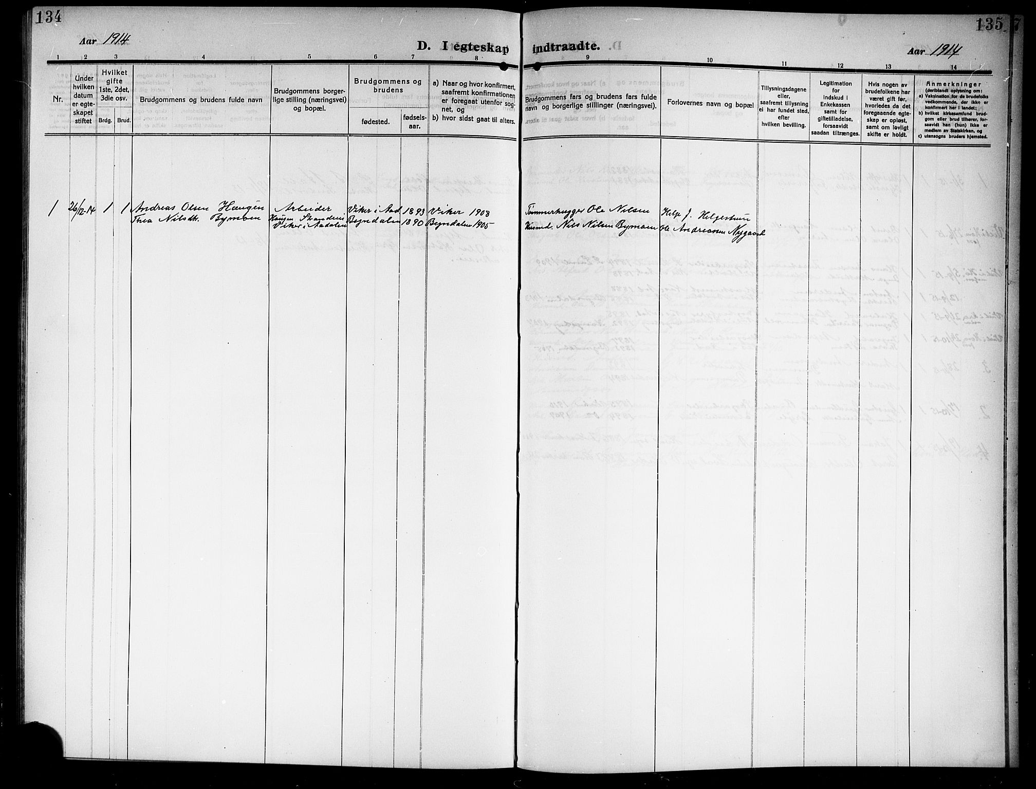 Ådal kirkebøker, SAKO/A-248/G/Gb/L0002: Parish register (copy) no. II 2, 1909-1920, p. 134-135
