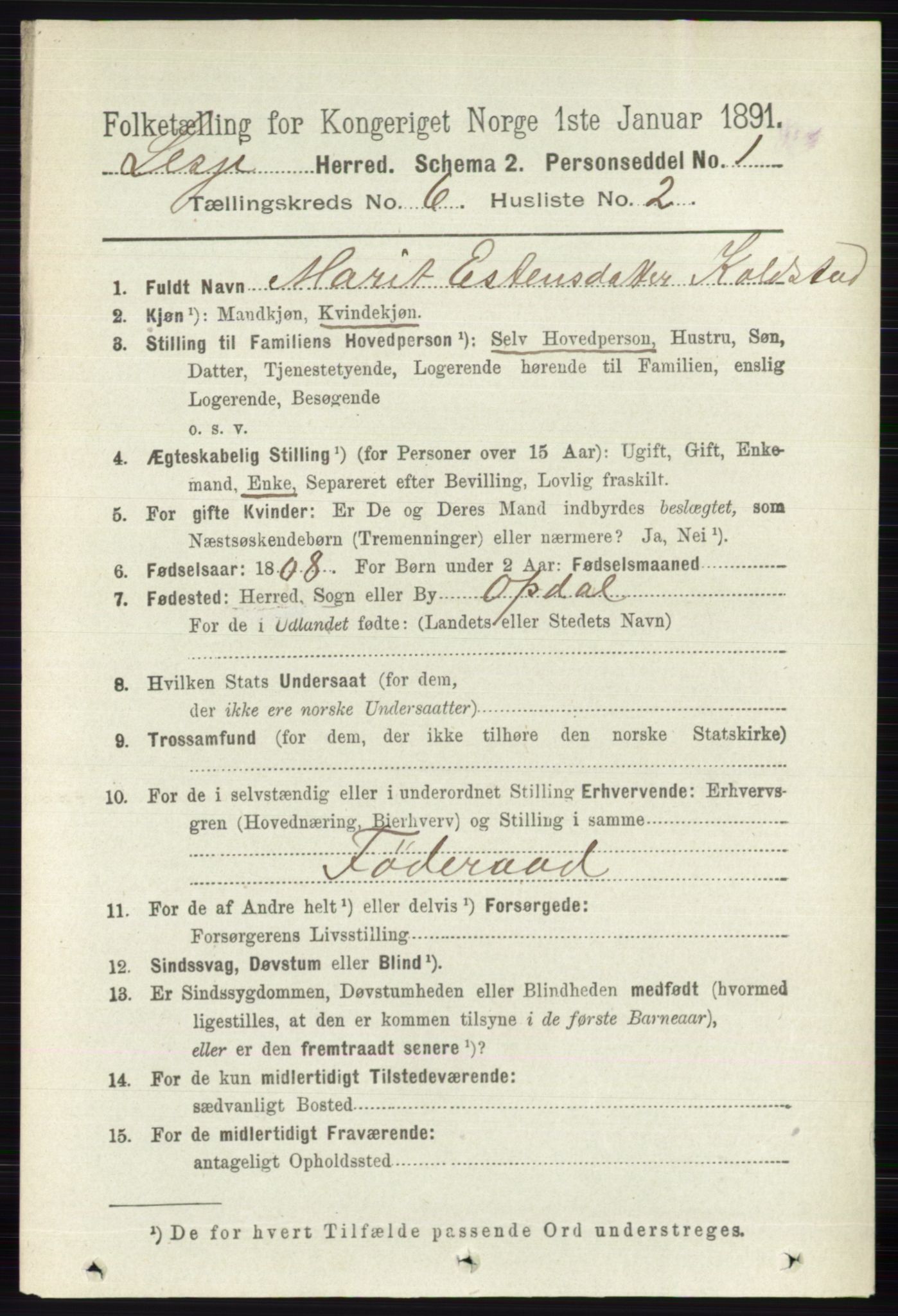 RA, 1891 census for 0512 Lesja, 1891, p. 2149