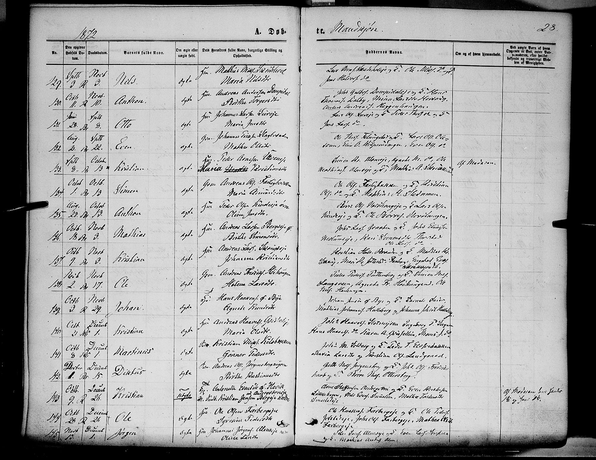 Ringsaker prestekontor, AV/SAH-PREST-014/K/Ka/L0011: Parish register (official) no. 11, 1870-1878, p. 28