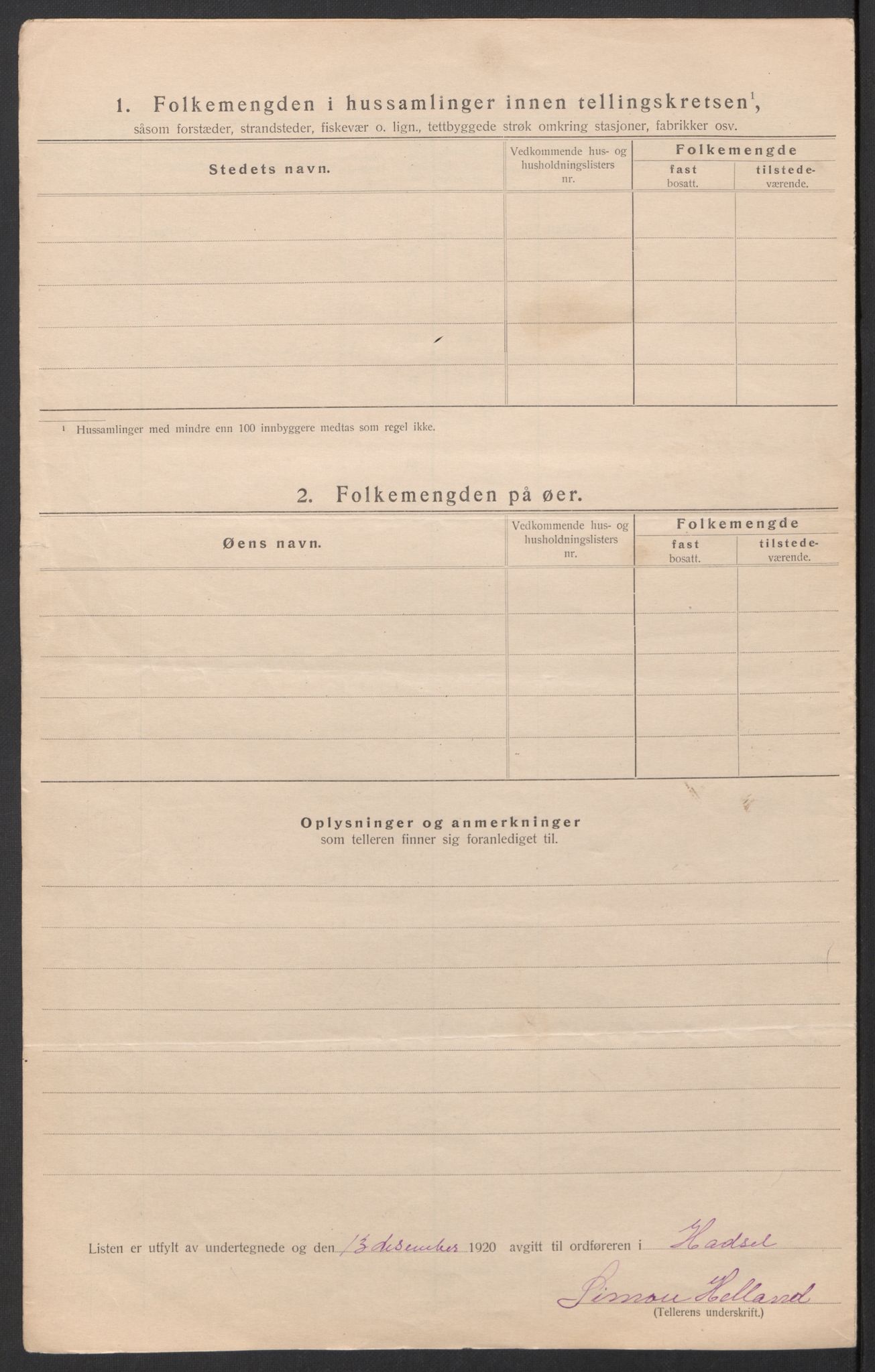 SAT, 1920 census for Hadsel, 1920, p. 86