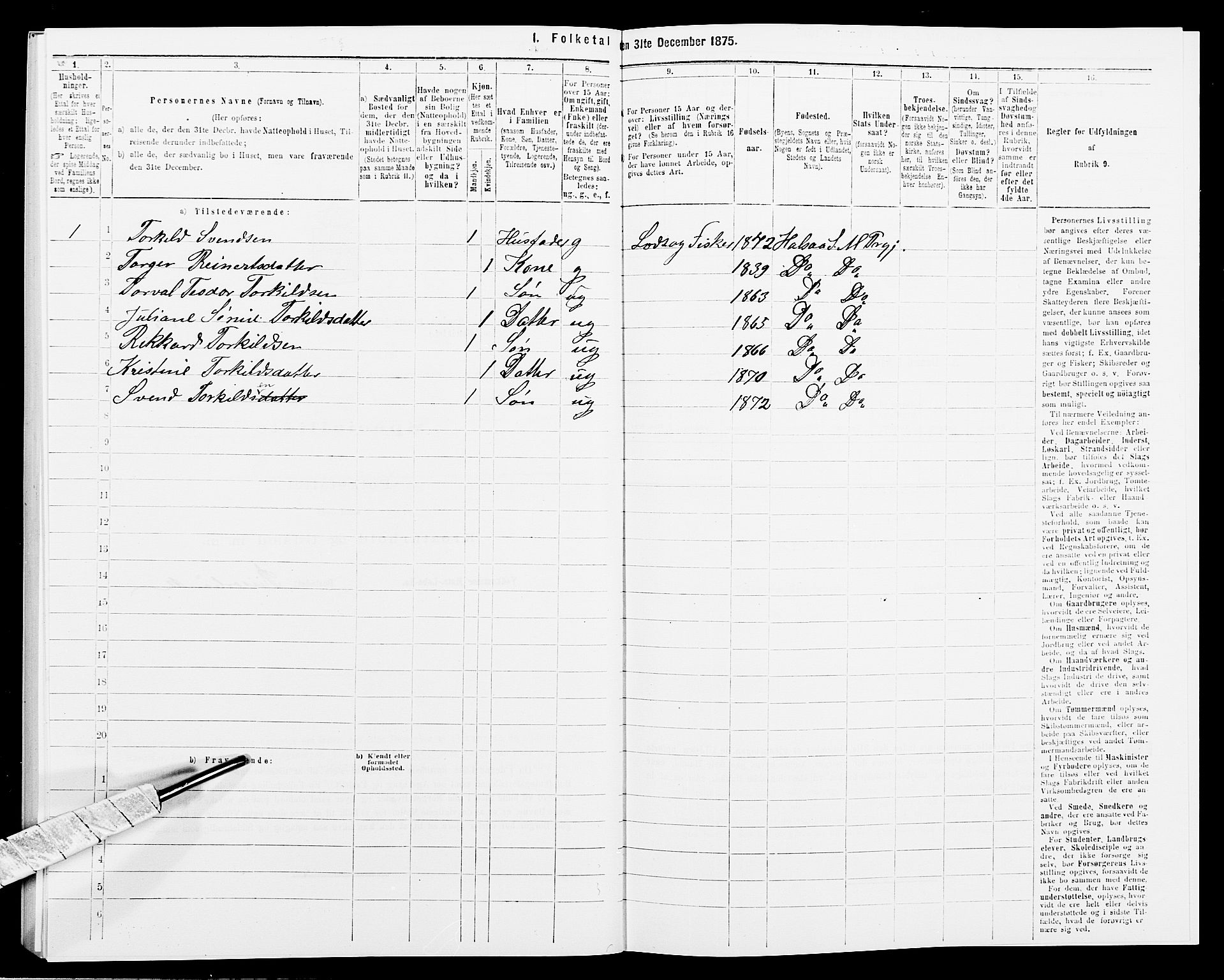 SAK, 1875 census for 1019L Mandal/Halse og Harkmark, 1875, p. 841