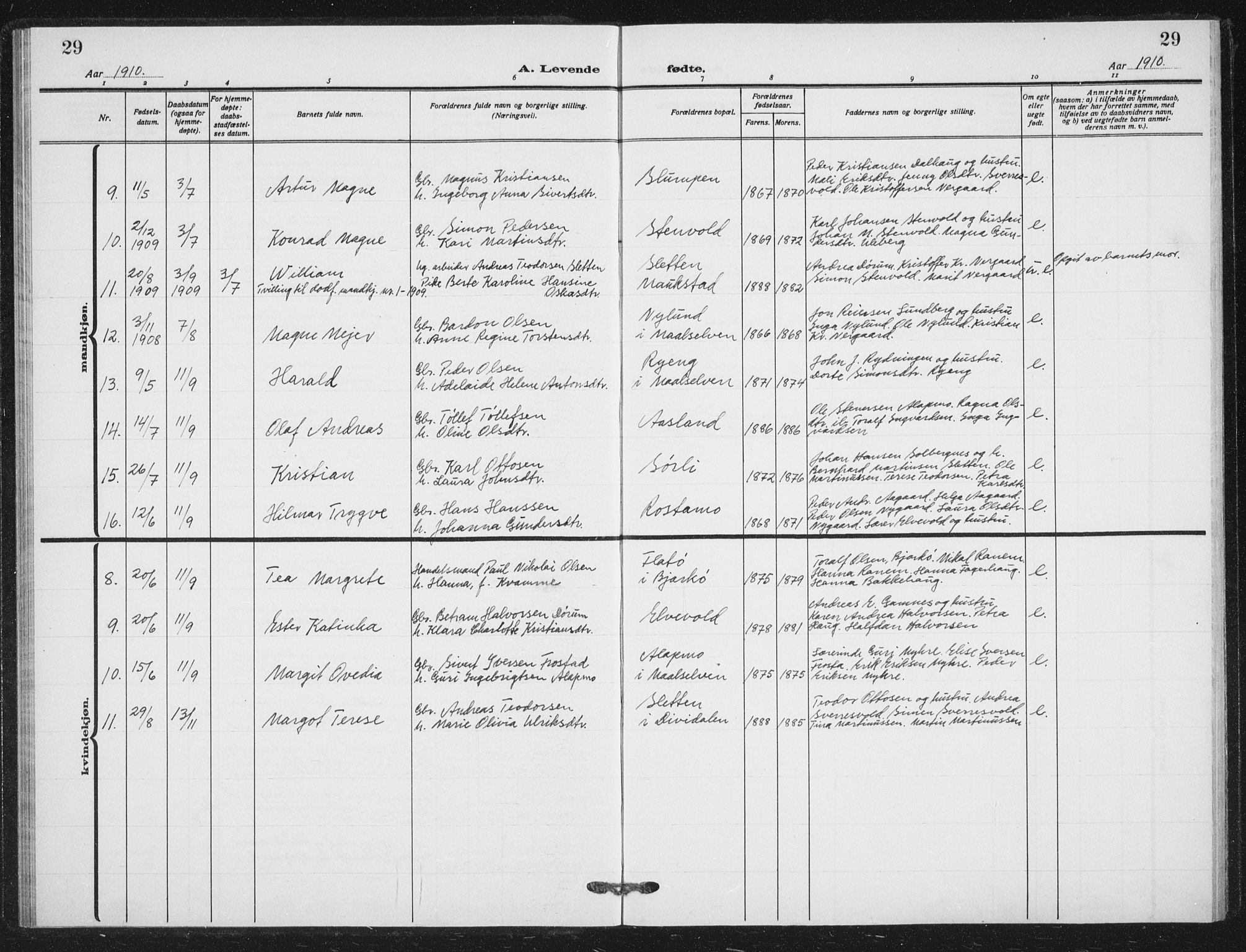 Målselv sokneprestembete, AV/SATØ-S-1311/G/Ga/Gab/L0012klokker: Parish register (copy) no. 12, 1900-1936, p. 29