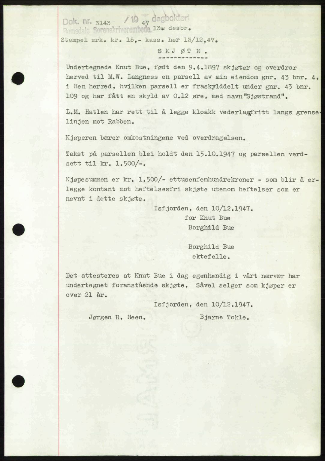 Romsdal sorenskriveri, SAT/A-4149/1/2/2C: Mortgage book no. A24, 1947-1947, Diary no: : 3143/1947