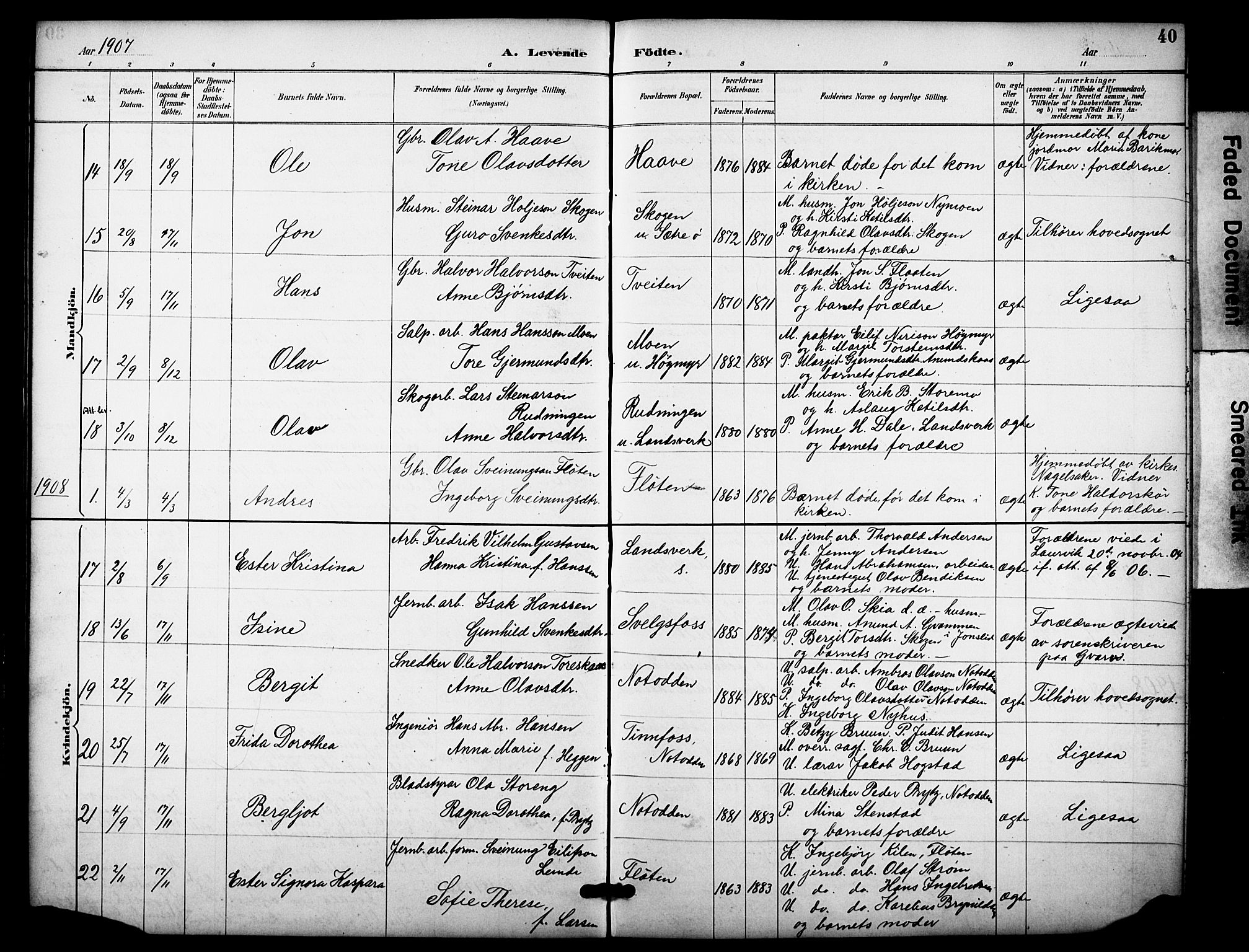 Heddal kirkebøker, SAKO/A-268/F/Fb/L0001: Parish register (official) no. II 1, 1884-1910, p. 40