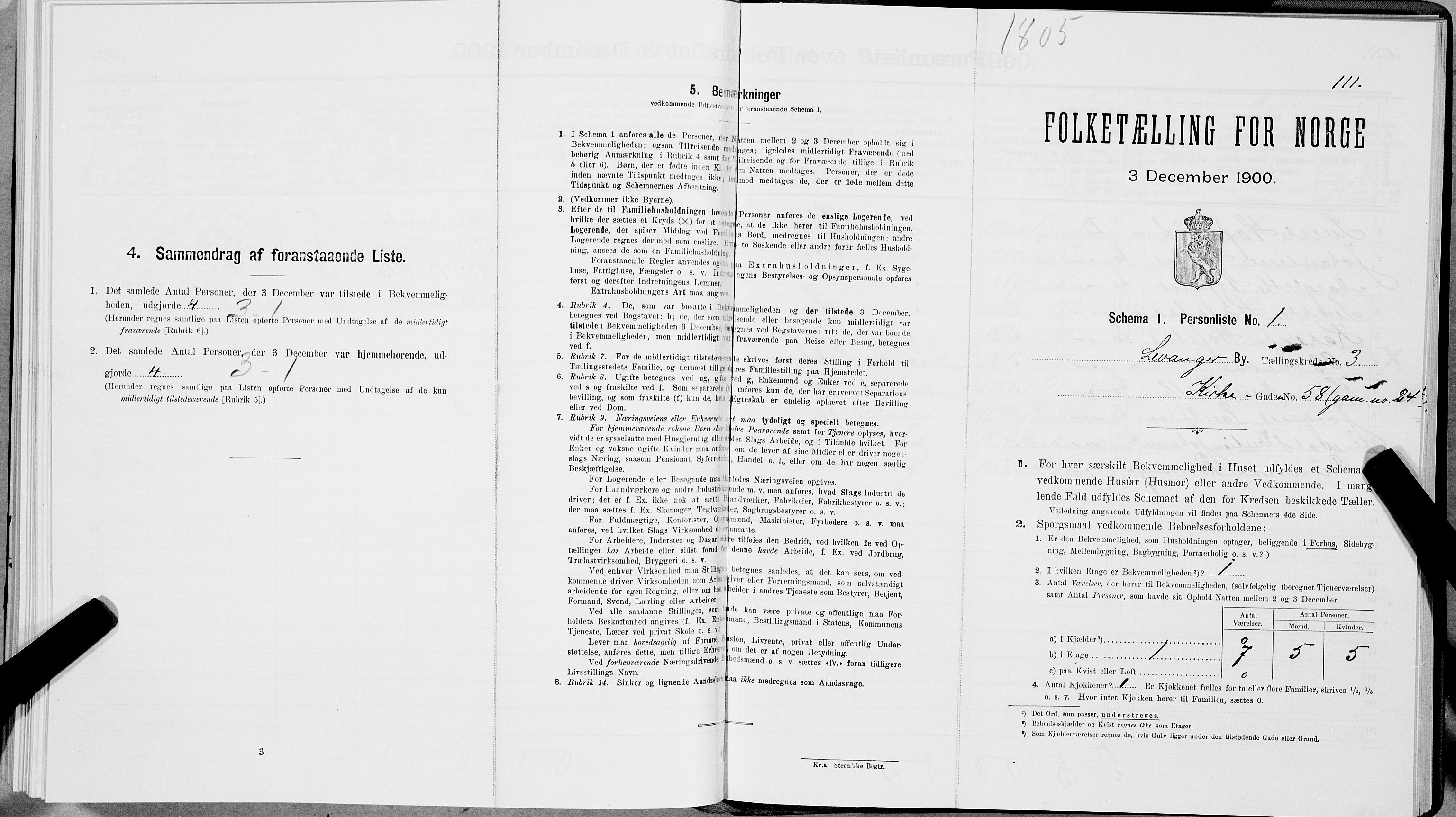 SAT, 1900 census for Levanger, 1900, p. 454
