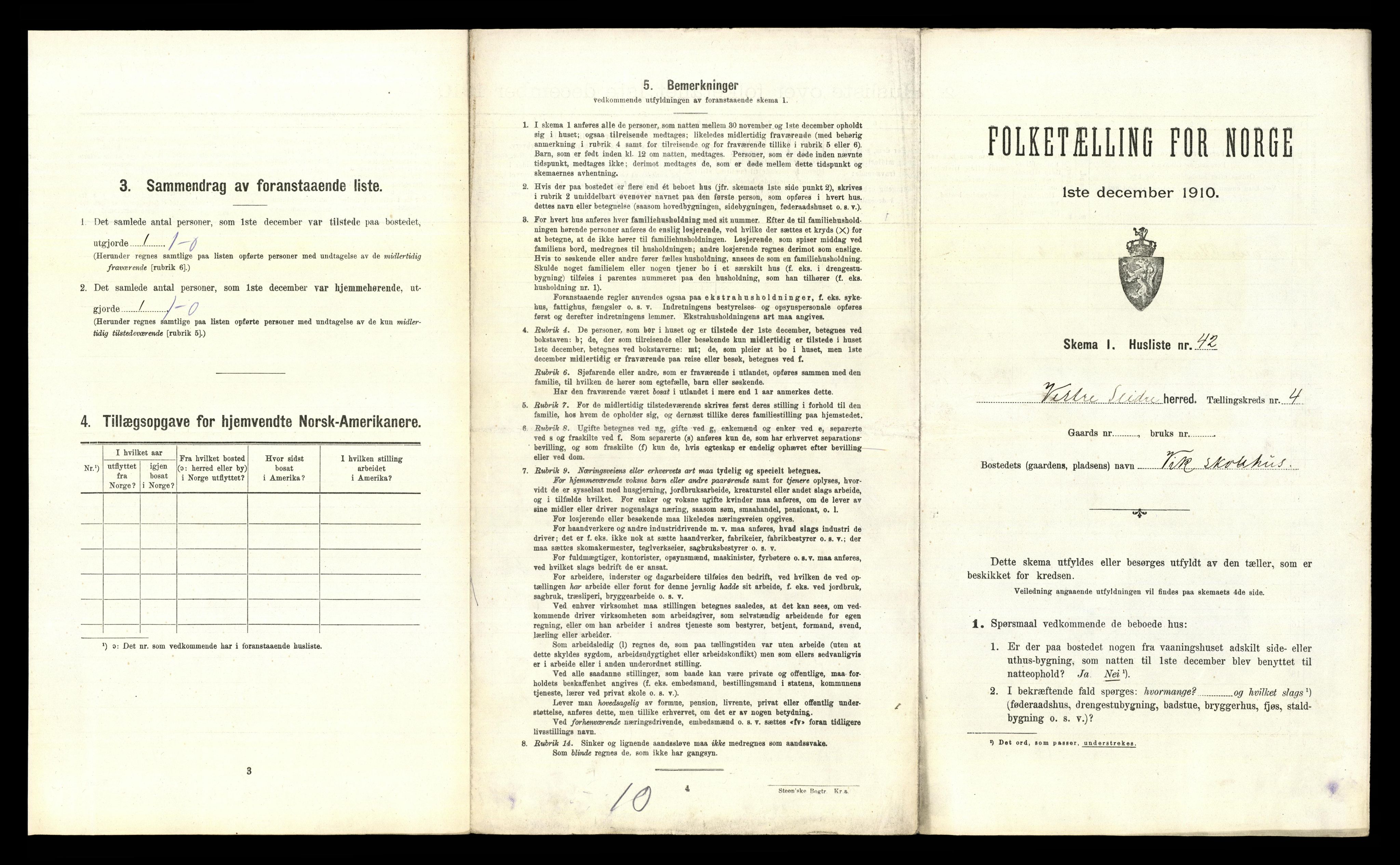 RA, 1910 census for Vestre Slidre, 1910, p. 431