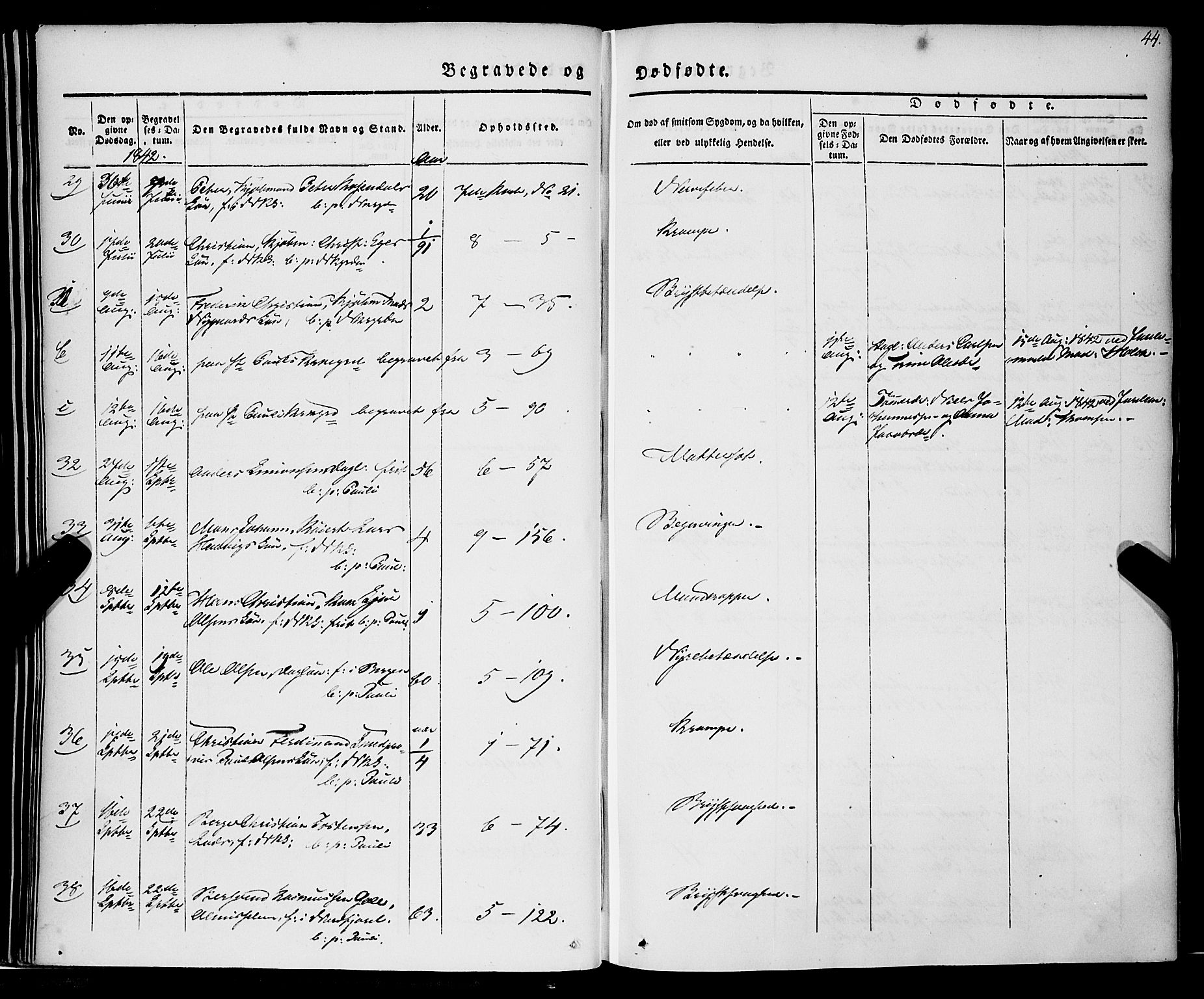 Nykirken Sokneprestembete, AV/SAB-A-77101/H/Haa/L0041: Parish register (official) no. E 1, 1833-1850, p. 44