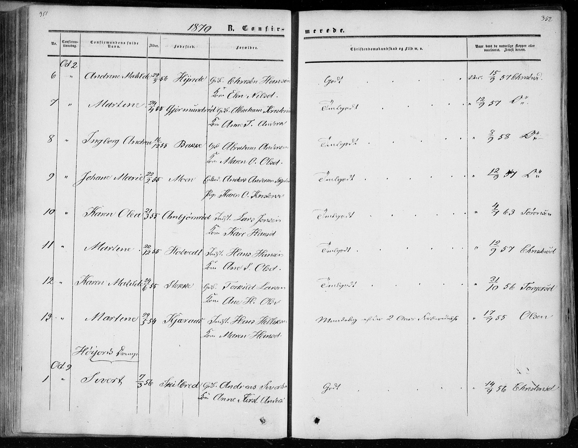 Andebu kirkebøker, AV/SAKO-A-336/F/Fa/L0005: Parish register (official) no. 5, 1857-1870, p. 351-352