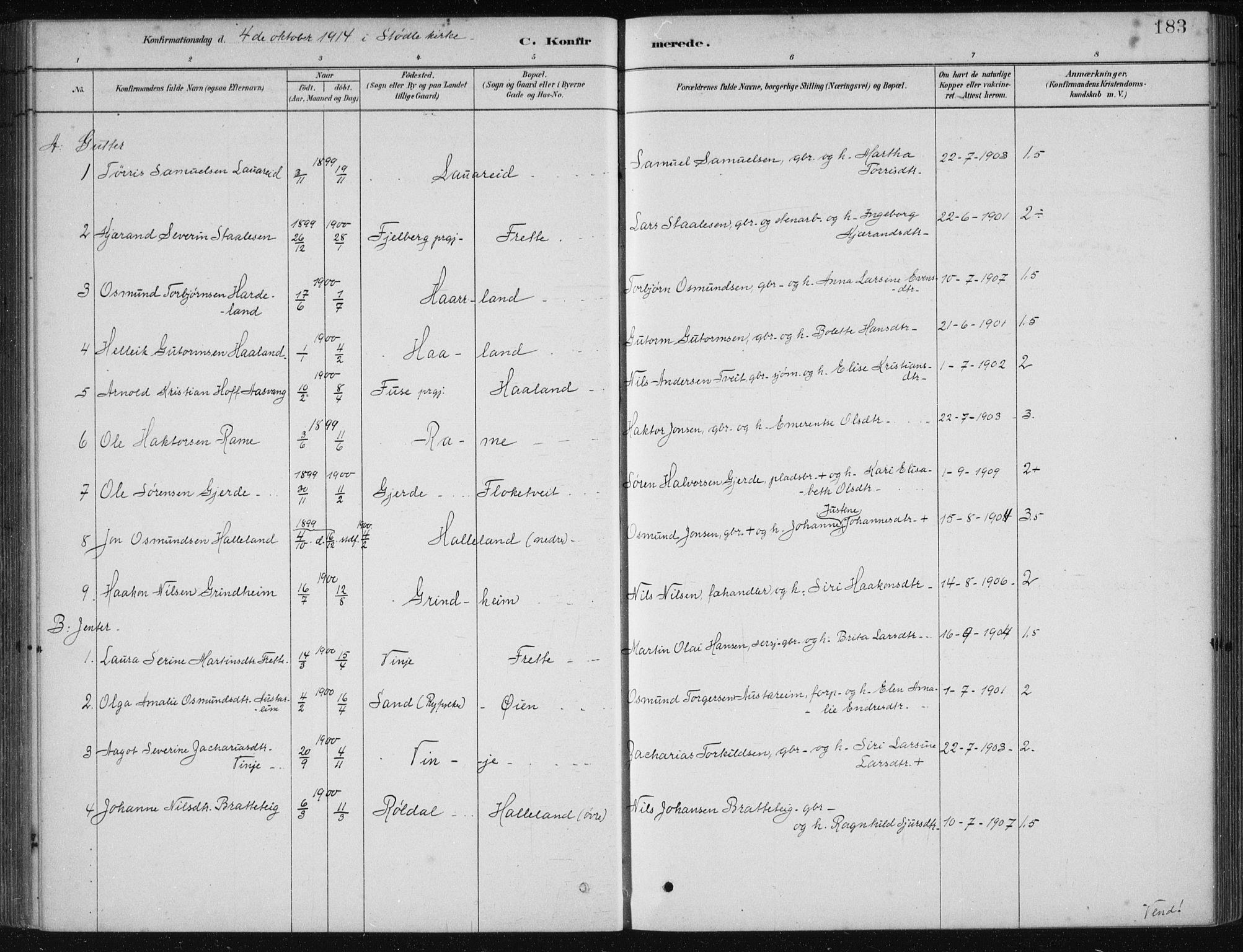 Etne sokneprestembete, AV/SAB-A-75001/H/Haa: Parish register (official) no. D  1, 1879-1919, p. 183