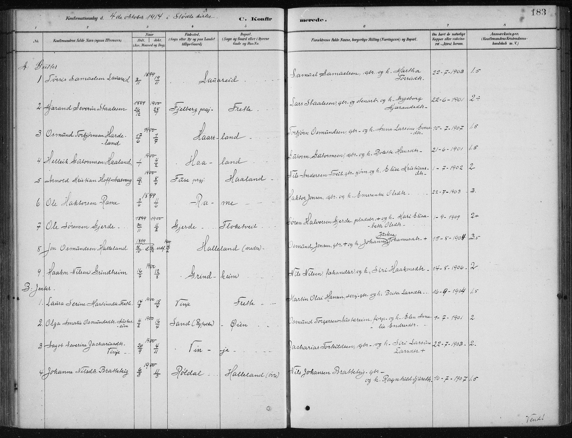 Etne sokneprestembete, SAB/A-75001/H/Haa: Parish register (official) no. D  1, 1879-1919, p. 183