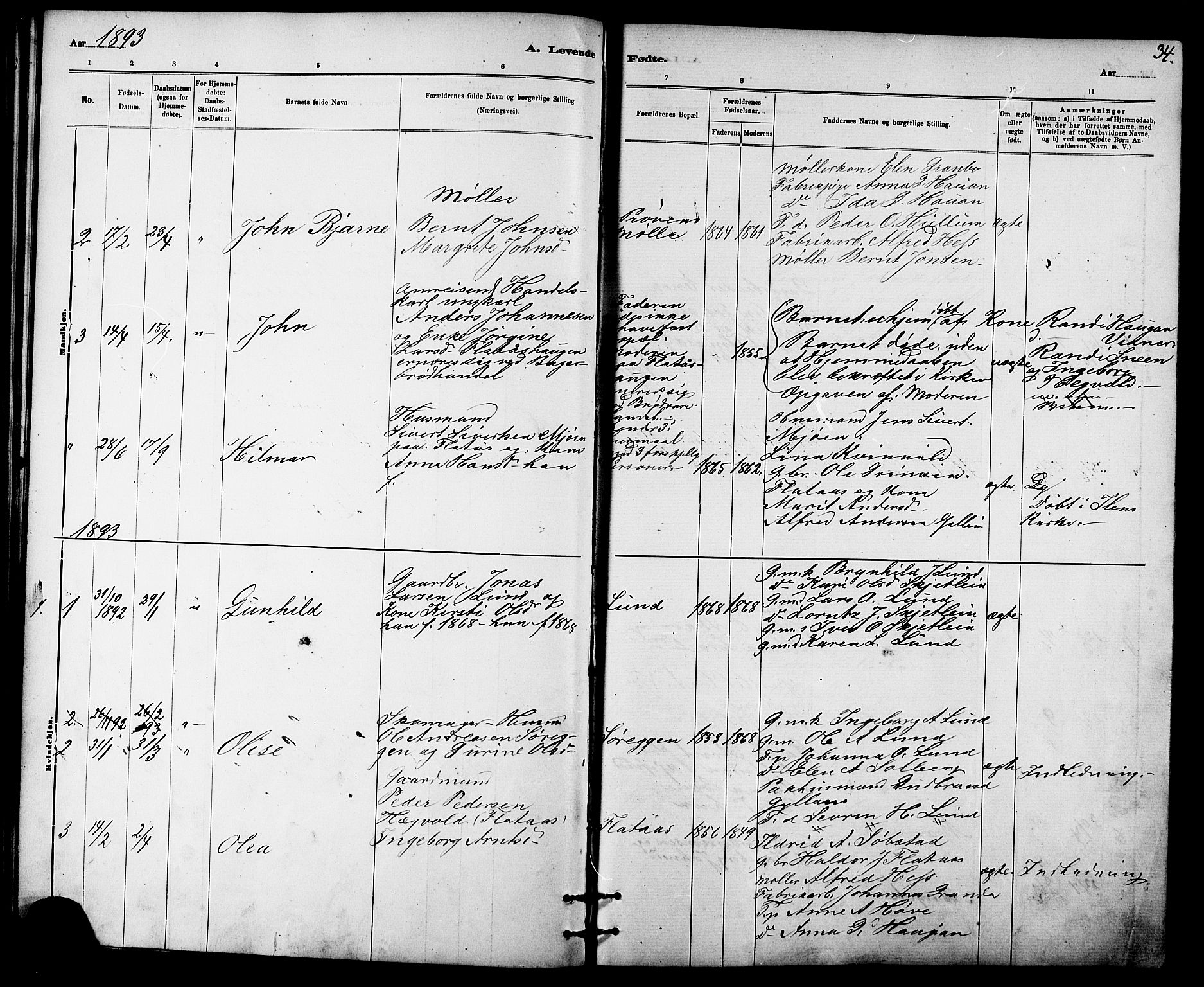 Ministerialprotokoller, klokkerbøker og fødselsregistre - Sør-Trøndelag, SAT/A-1456/613/L0395: Parish register (copy) no. 613C03, 1887-1909, p. 34