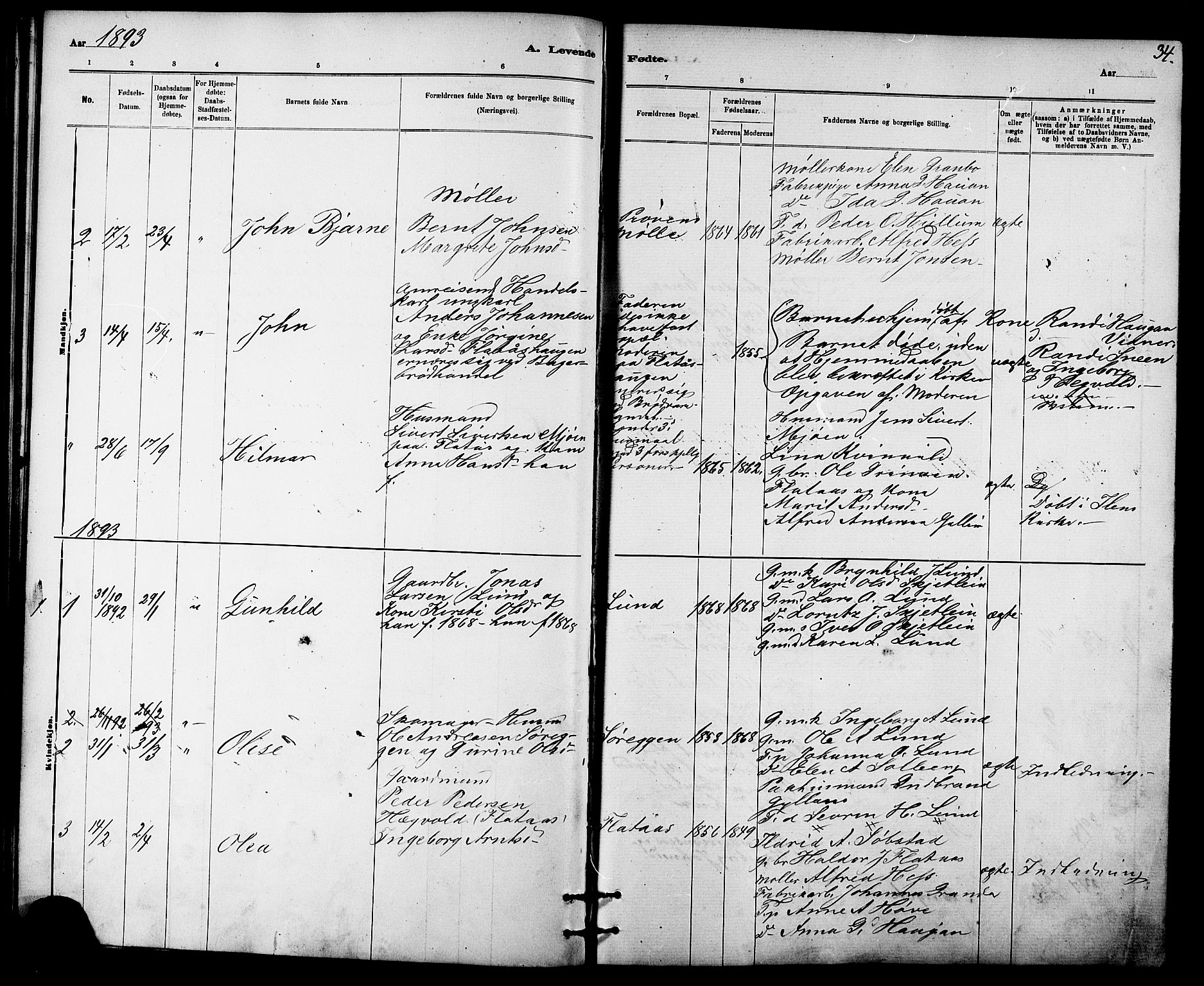 Ministerialprotokoller, klokkerbøker og fødselsregistre - Sør-Trøndelag, AV/SAT-A-1456/613/L0395: Parish register (copy) no. 613C03, 1887-1909, p. 34