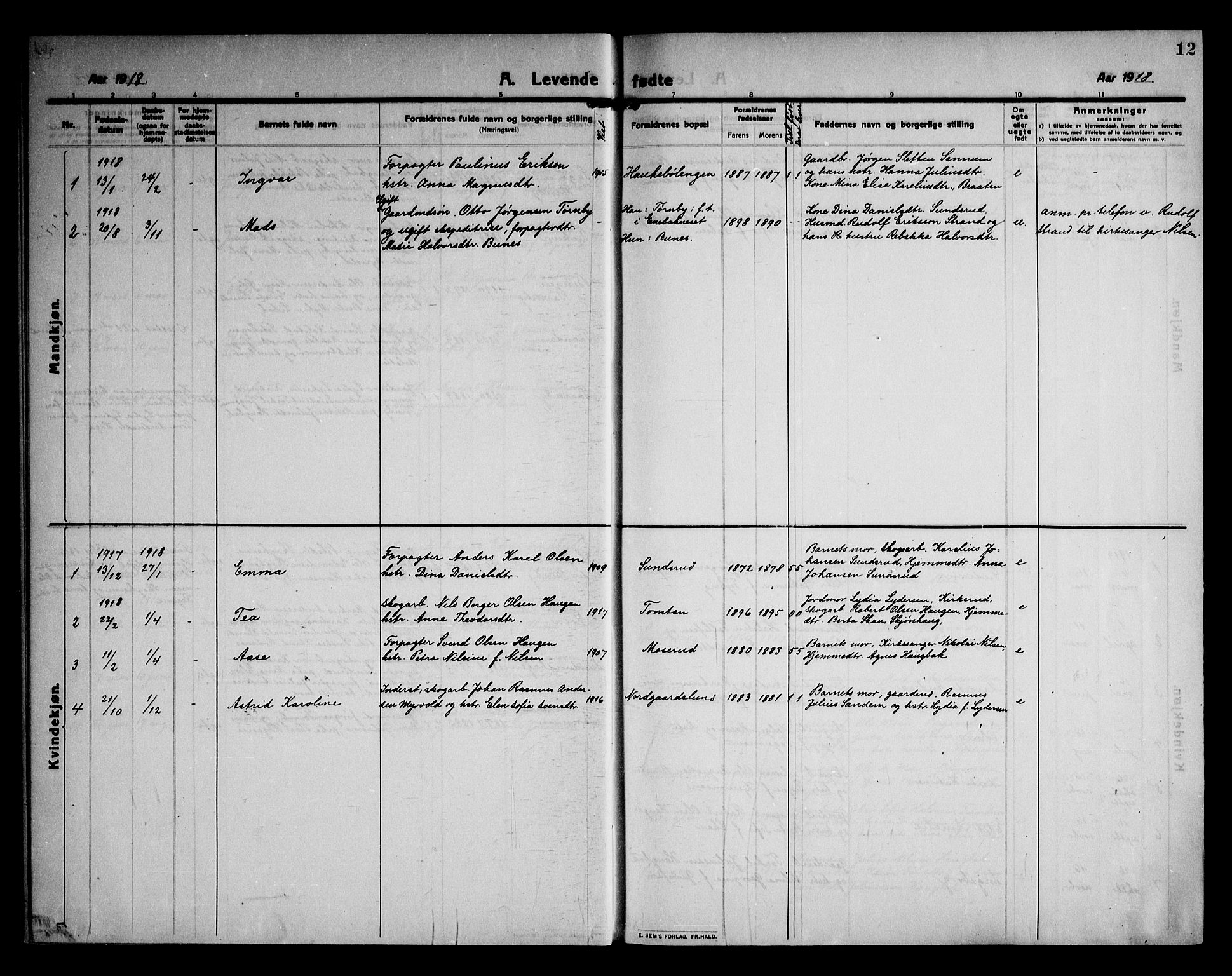 Rødenes prestekontor Kirkebøker, AV/SAO-A-2005/F/Fb/L0004: Parish register (official) no. II 4, 1911-1926, p. 12