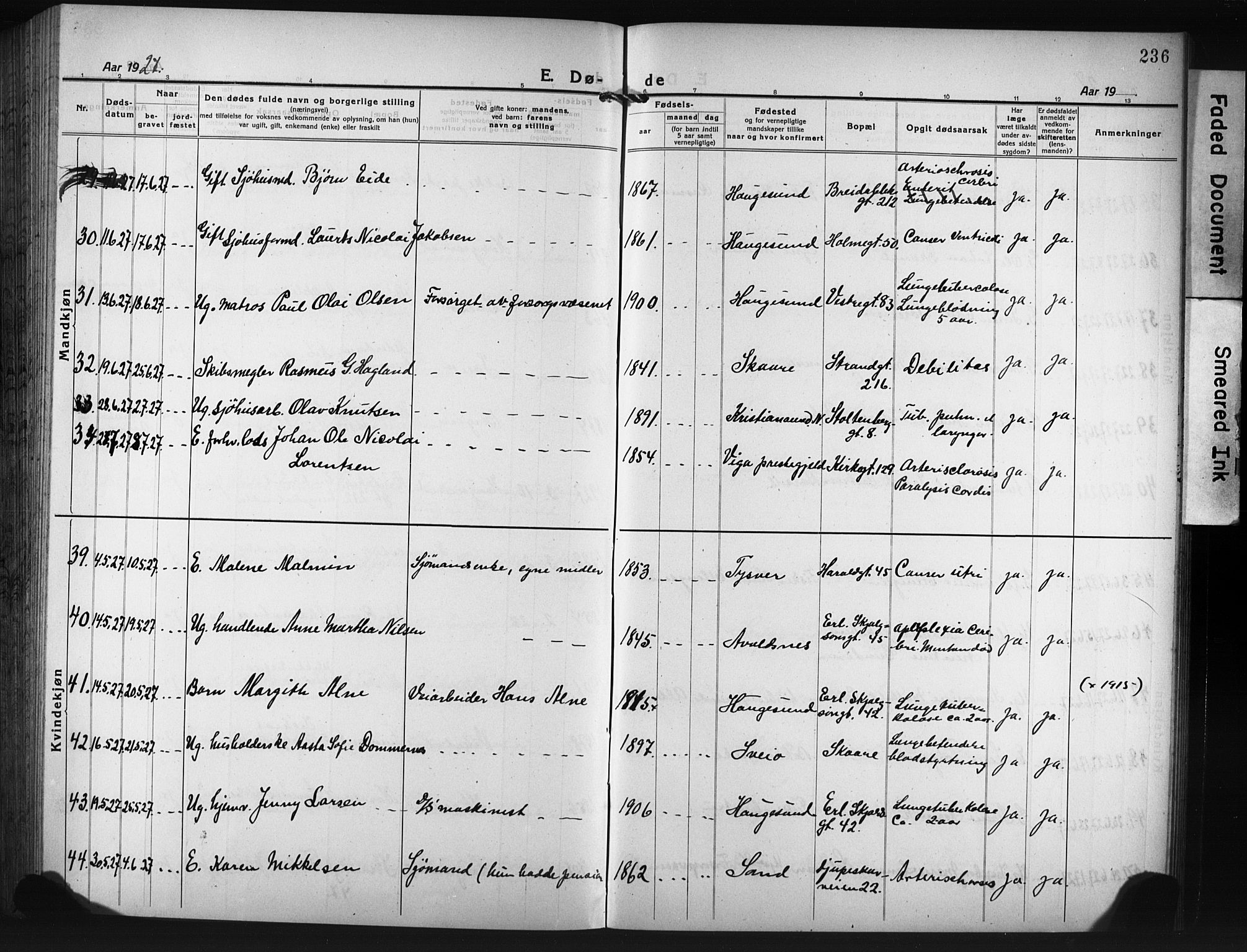 Haugesund sokneprestkontor, SAST/A -101863/H/Ha/Hab/L0010: Parish register (copy) no. B 10, 1920-1931, p. 236