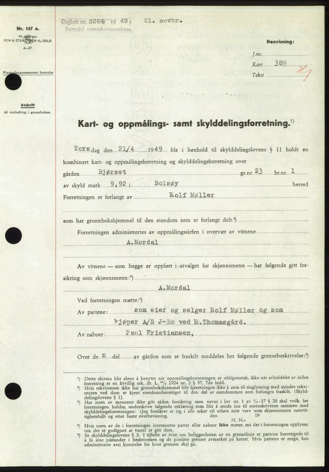 Romsdal sorenskriveri, AV/SAT-A-4149/1/2/2C: Mortgage book no. A31, 1949-1949, Diary no: : 3264/1949