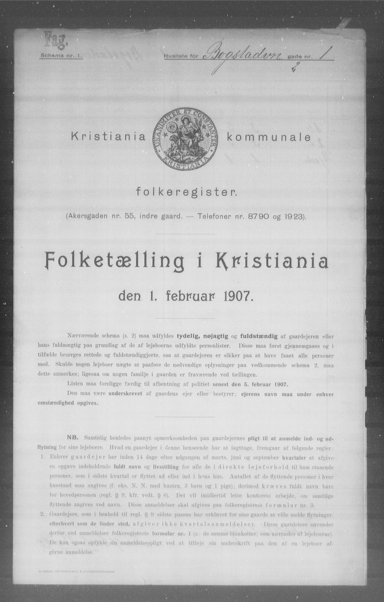 OBA, Municipal Census 1907 for Kristiania, 1907, p. 3559