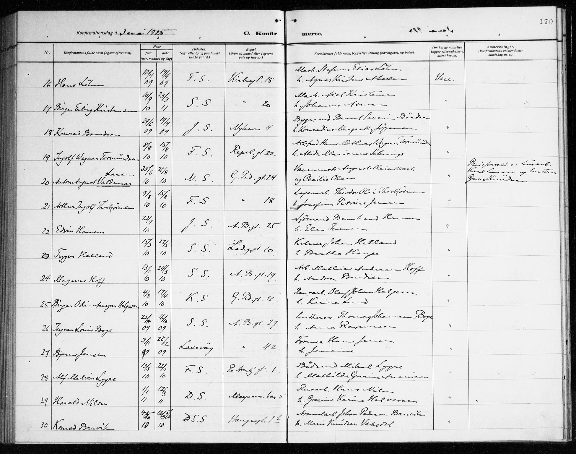 Sandviken Sokneprestembete, AV/SAB-A-77601/H/Ha/L0012: Parish register (official) no. C 3, 1918-1926, p. 170