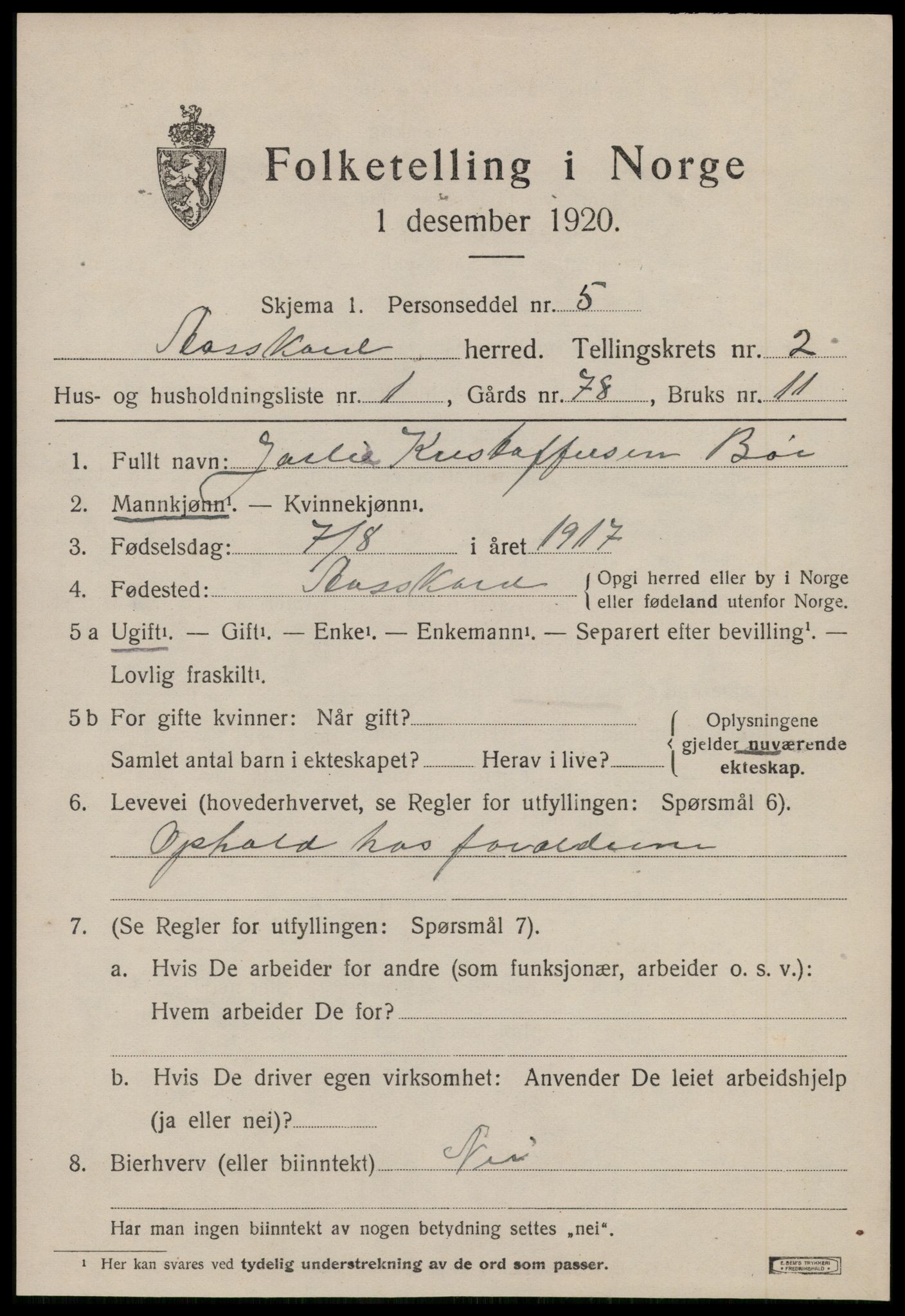 SAT, 1920 census for Åsskard, 1920, p. 1199