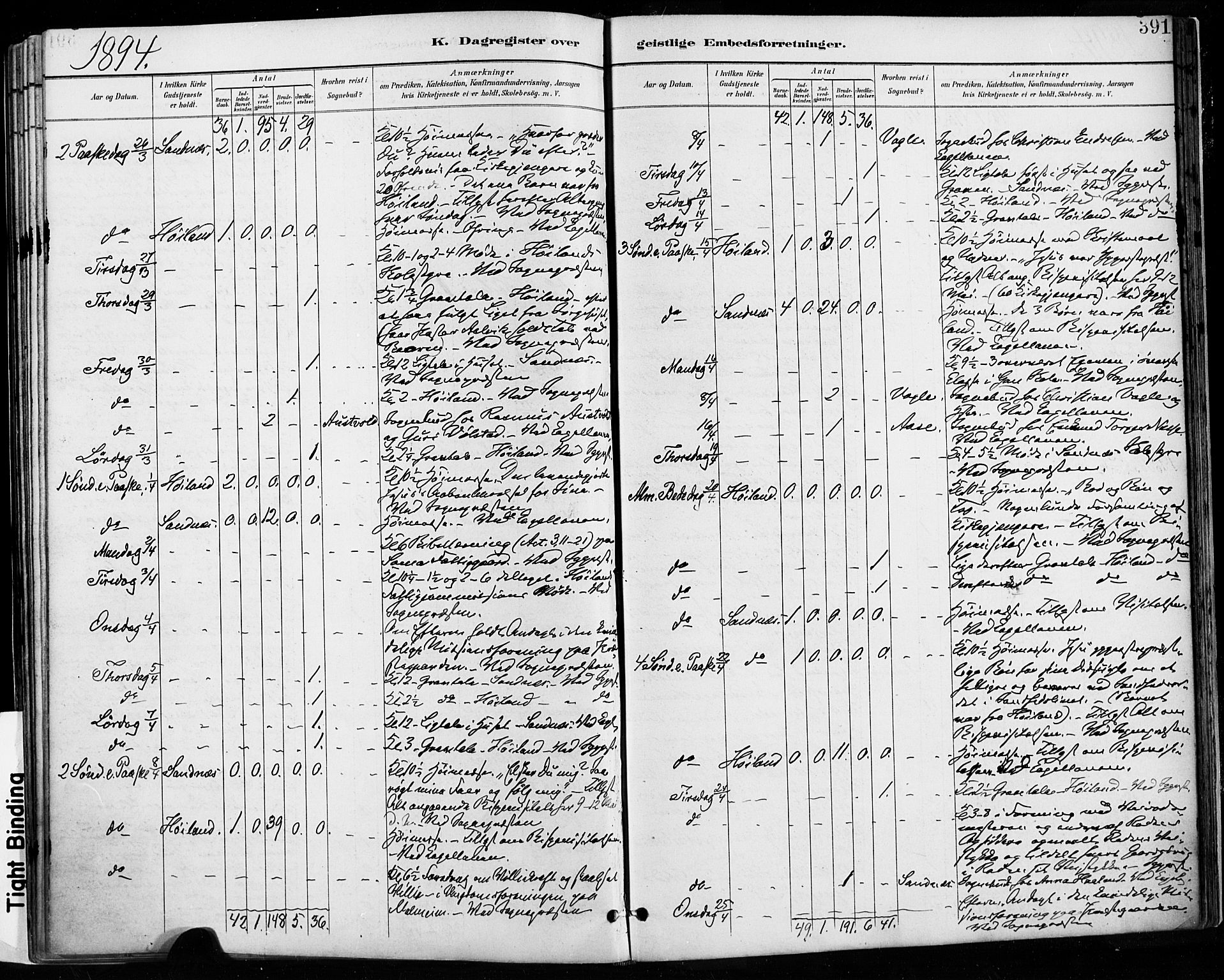 Høyland sokneprestkontor, AV/SAST-A-101799/001/30BA/L0013: Parish register (official) no. A 13.2, 1889-1898, p. 391