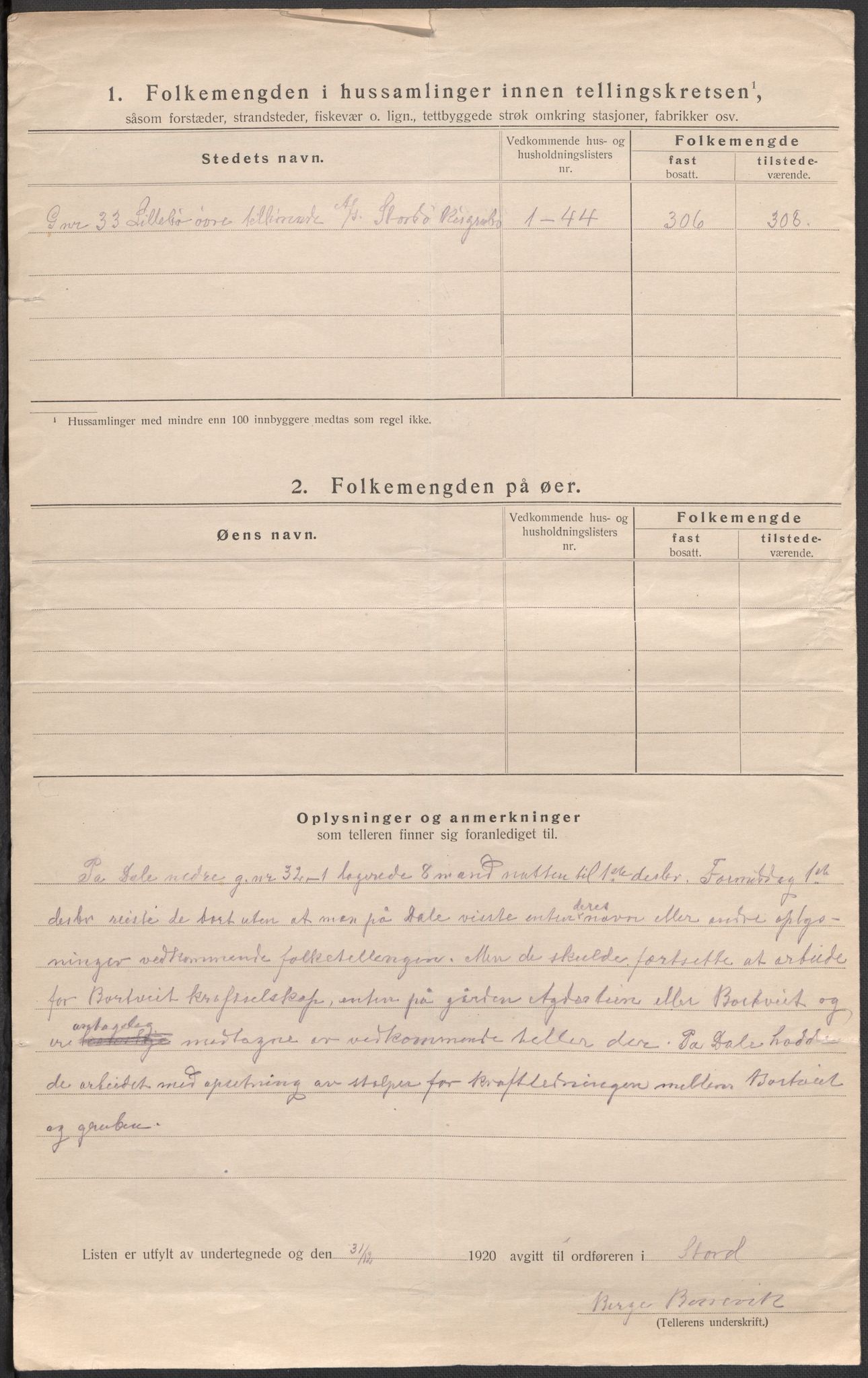 SAB, 1920 census for Stord, 1920, p. 31