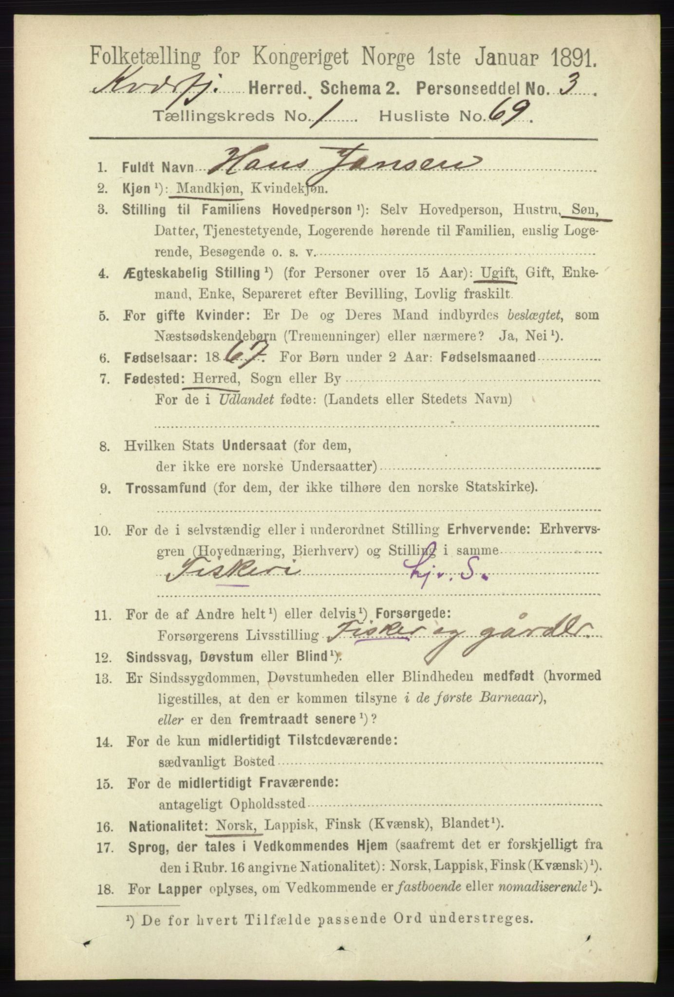 RA, 1891 census for 1911 Kvæfjord, 1891, p. 576