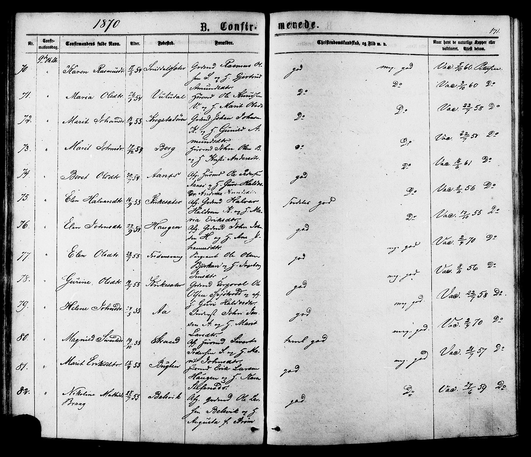 Ministerialprotokoller, klokkerbøker og fødselsregistre - Sør-Trøndelag, AV/SAT-A-1456/630/L0495: Parish register (official) no. 630A08, 1868-1878, p. 171