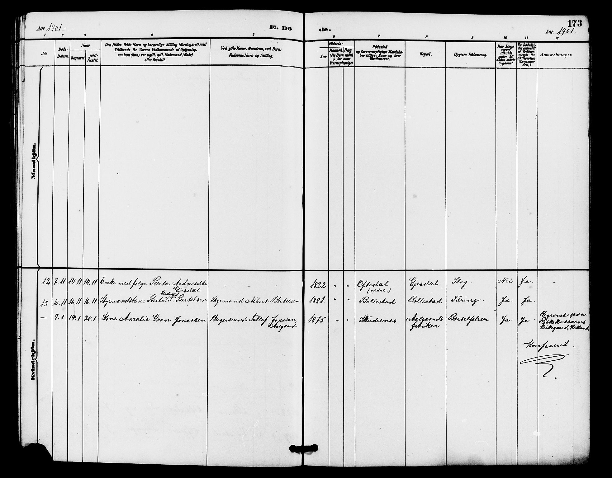 Lye sokneprestkontor, AV/SAST-A-101794/001/30BB/L0008: Parish register (copy) no. B 7, 1887-1901, p. 173