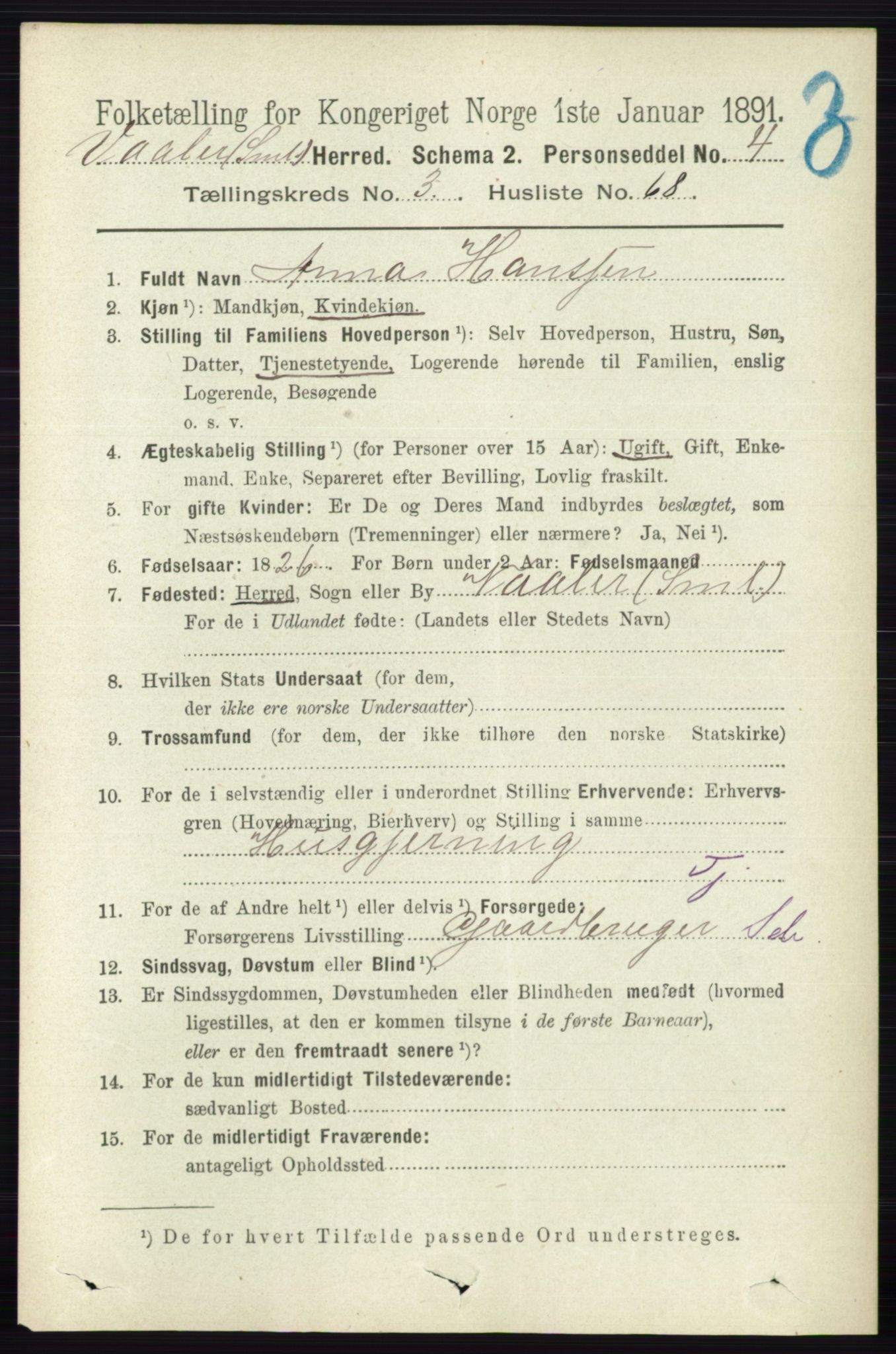 RA, 1891 census for 0137 Våler, 1891, p. 1541