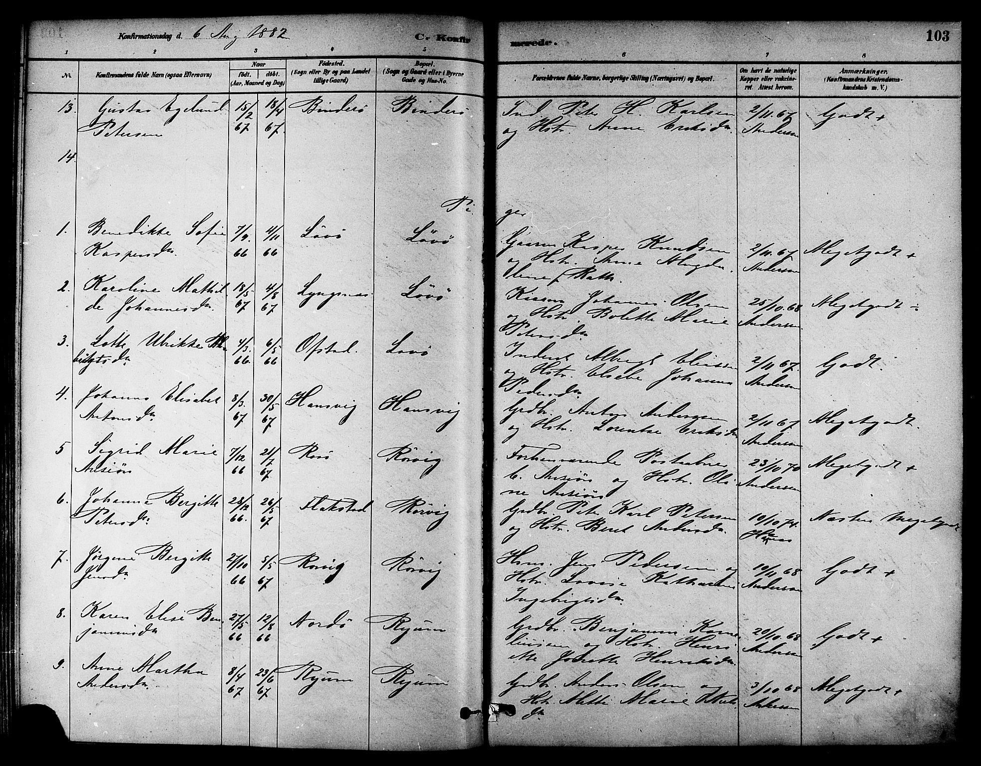 Ministerialprotokoller, klokkerbøker og fødselsregistre - Nord-Trøndelag, AV/SAT-A-1458/786/L0686: Parish register (official) no. 786A02, 1880-1887, p. 103