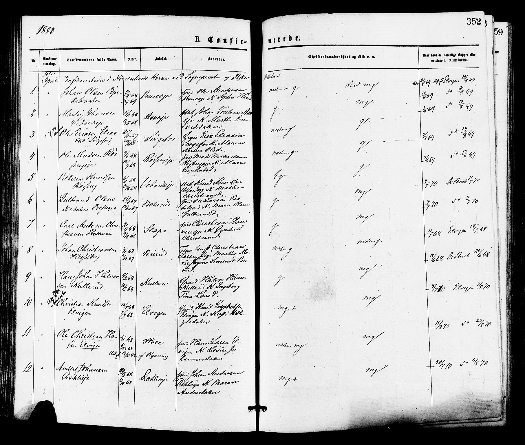 Norderhov kirkebøker, AV/SAKO-A-237/F/Fa/L0015: Parish register (official) no. 15, 1875-1884, p. 352