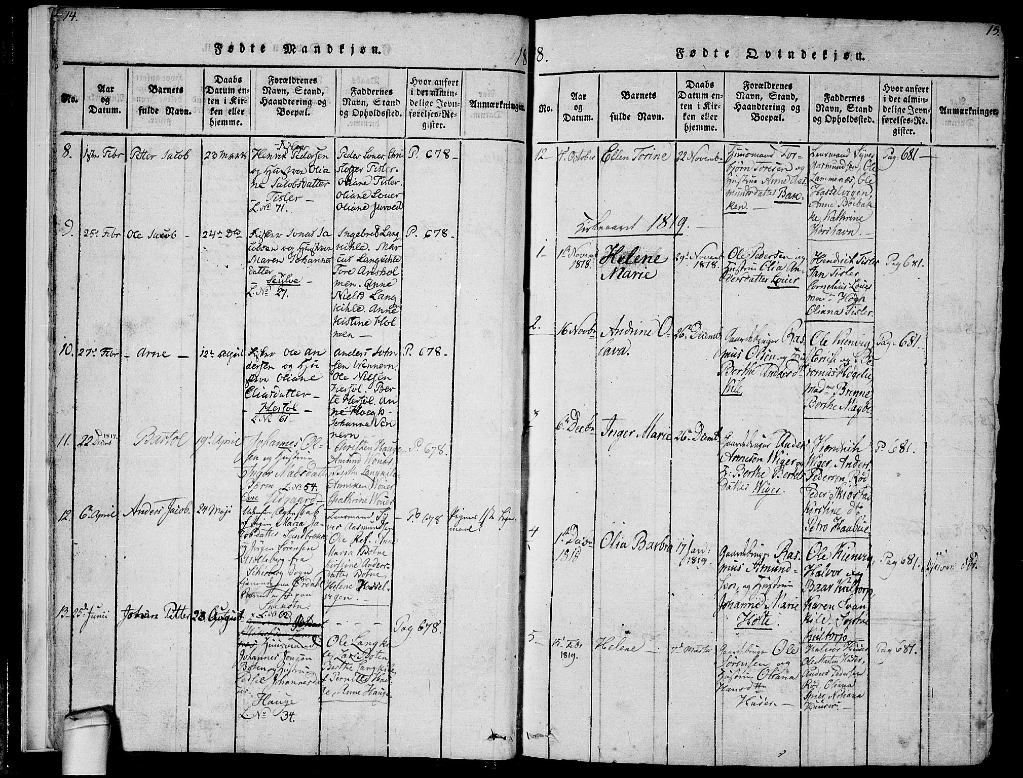 Hvaler prestekontor Kirkebøker, SAO/A-2001/F/Fa/L0005: Parish register (official) no. I 5, 1816-1845, p. 14-15