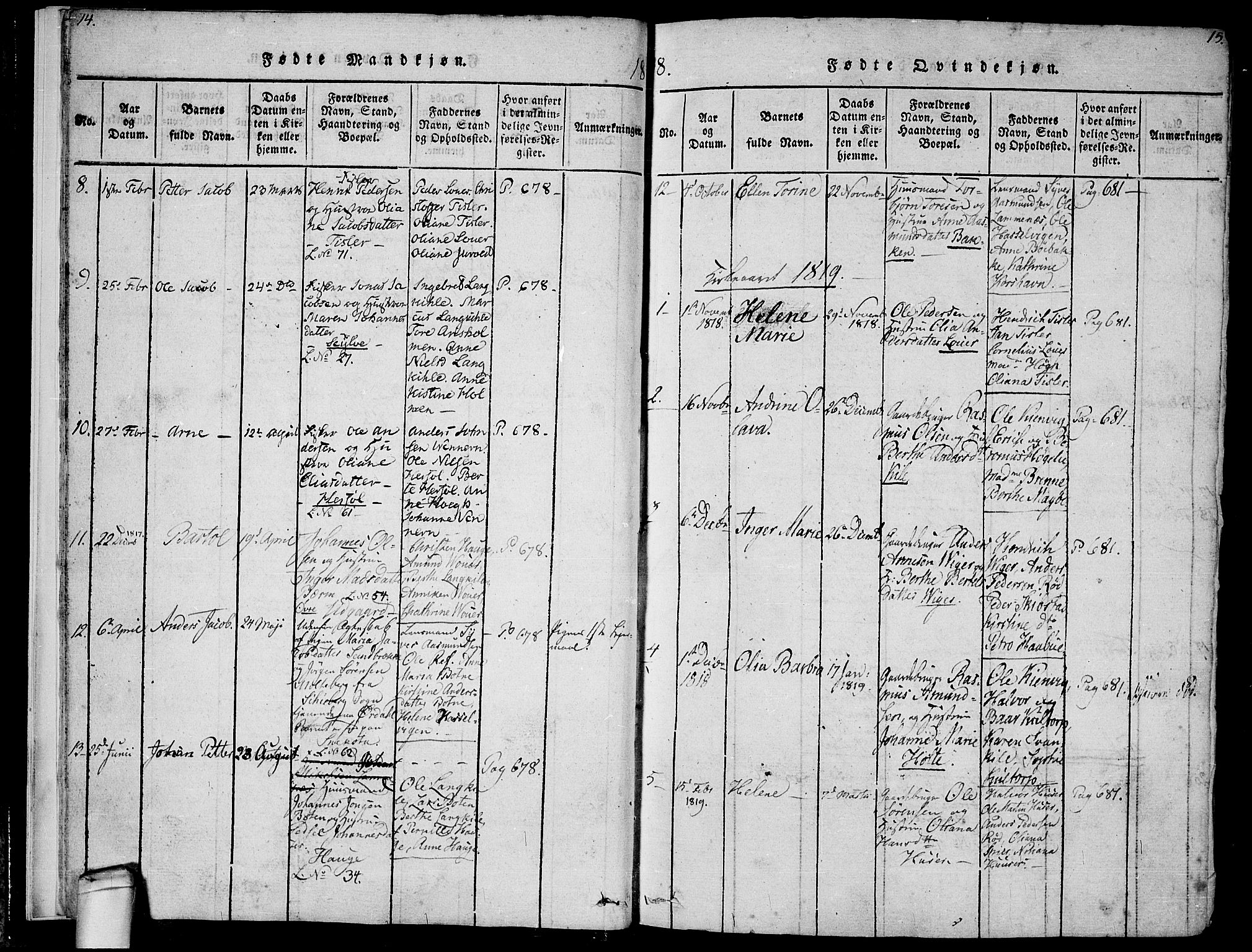 Hvaler prestekontor Kirkebøker, AV/SAO-A-2001/F/Fa/L0005: Parish register (official) no. I 5, 1816-1845, p. 14-15